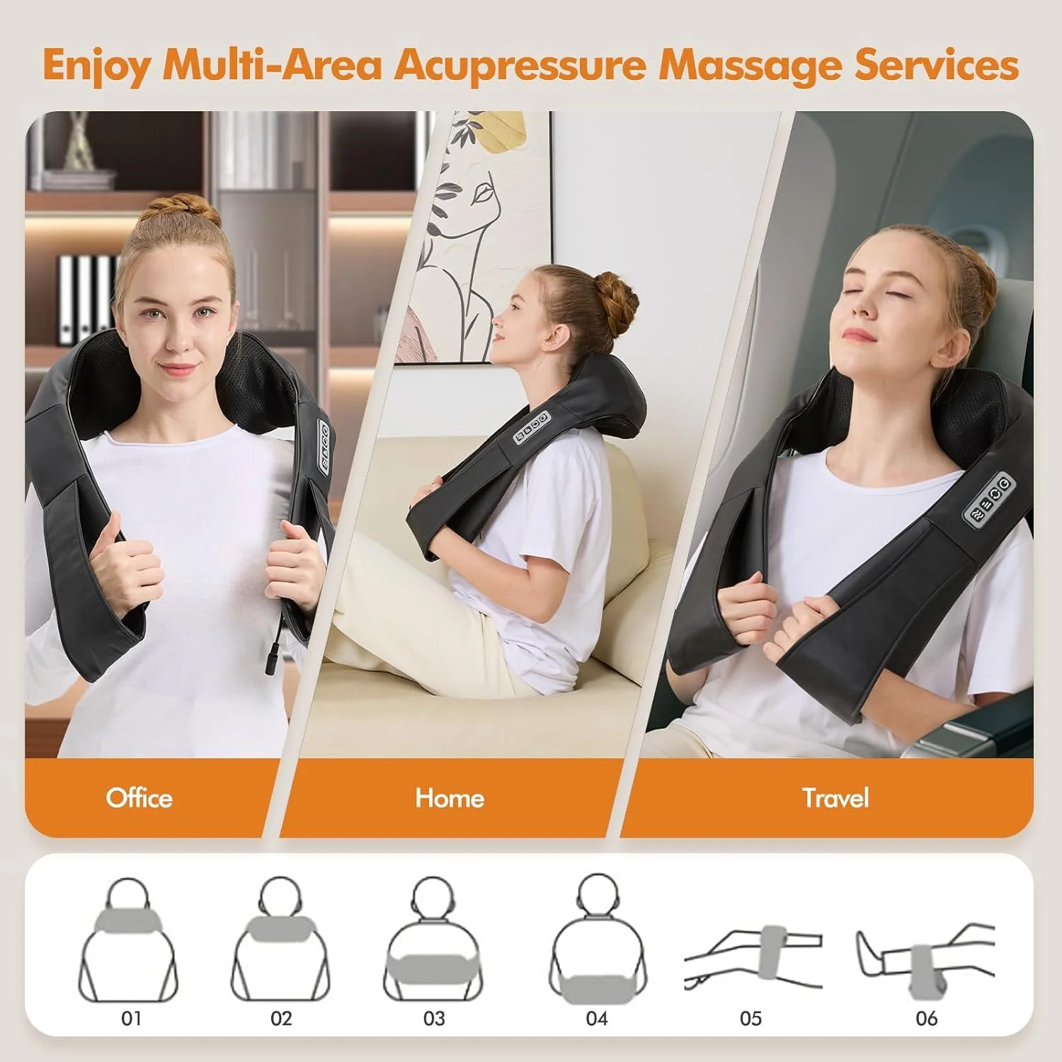 Black Neck Massagers and Back Massager with Deep Tissue Shiatsu Massage Heat NEW - Image 7