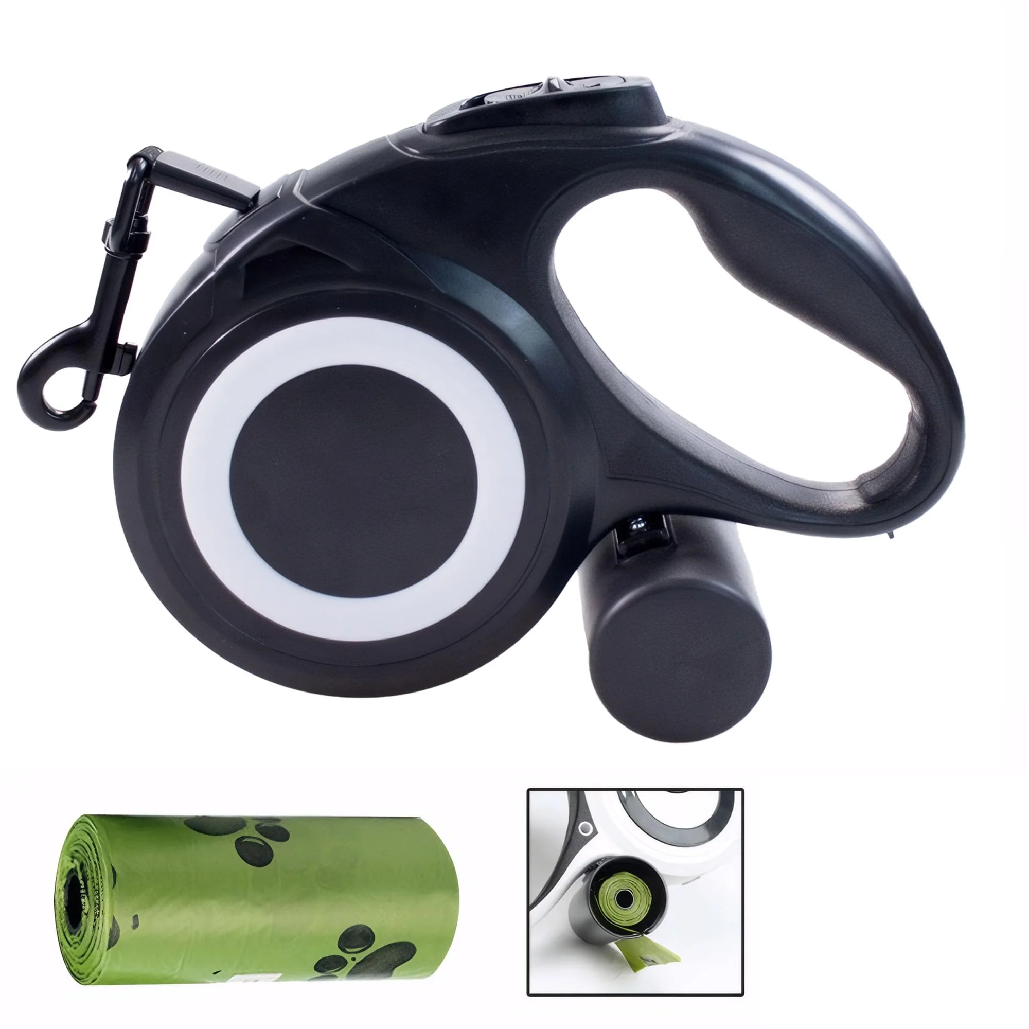 Retractable Dog Leash Lead Dispenser Reflective Nylon Rope Black Large 5m NEW