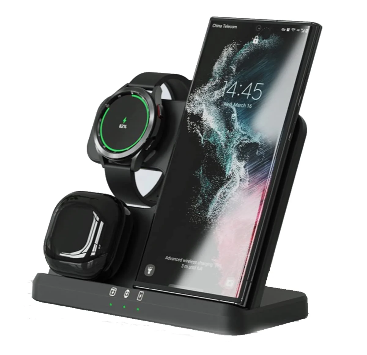3-in-1 Wireless Charging Station for Samsung Galaxy Phones in Black NEW