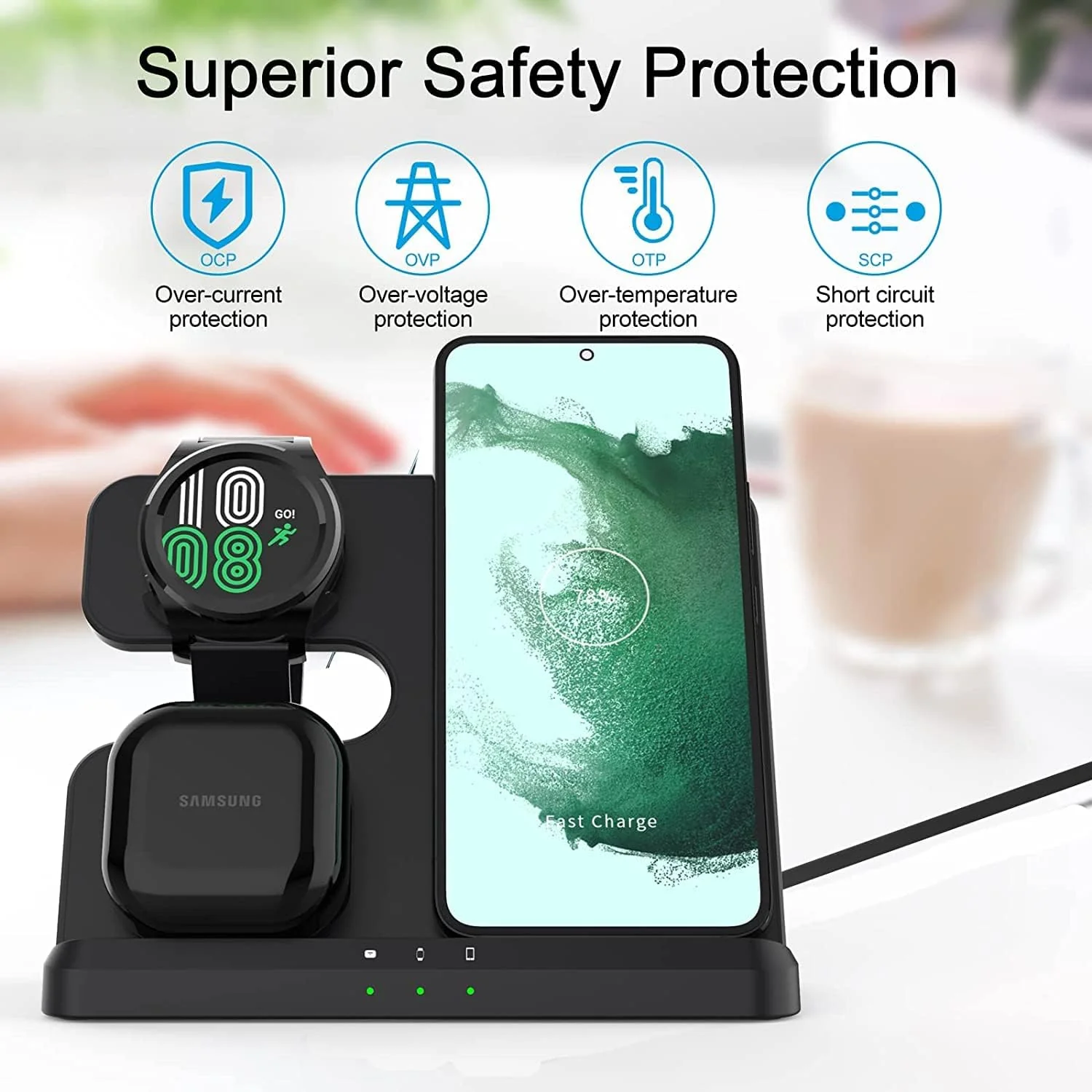 3-in-1 Wireless Charging Station for Samsung Galaxy Phones in Black NEW - Image 2
