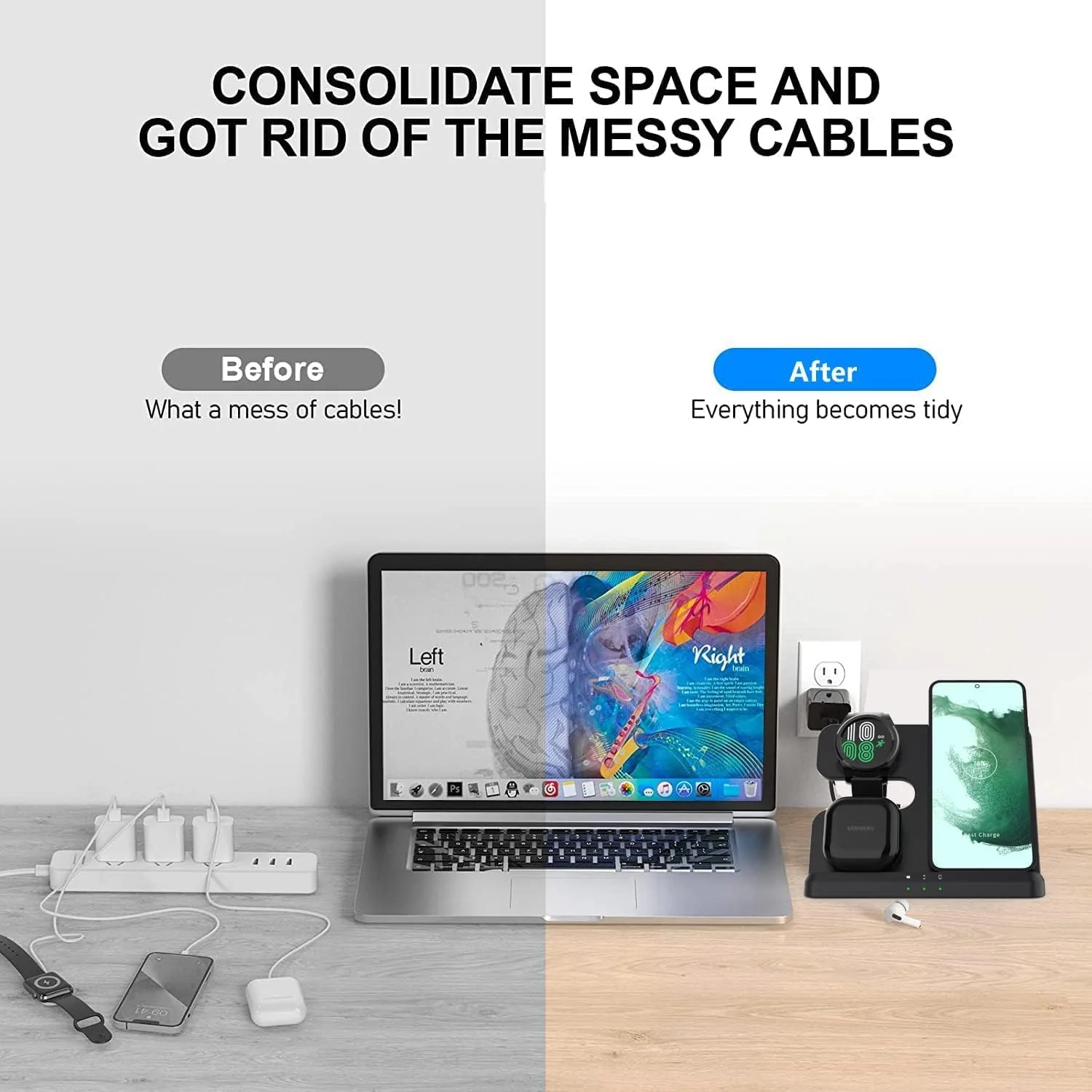 3-in-1 Wireless Charging Station for Samsung Galaxy Phones in Black NEW - Image 4