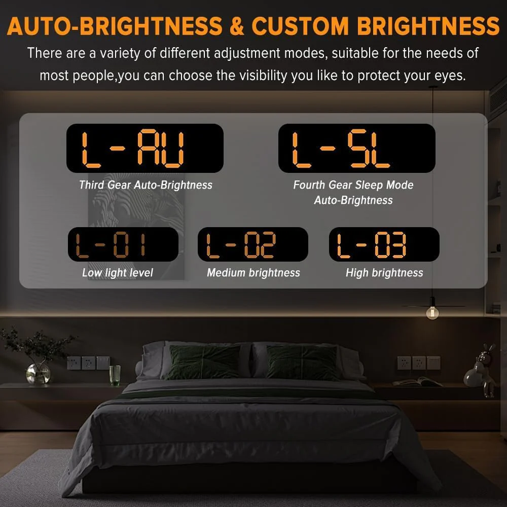 9" LED Alarm Clock Bedside Desk Table Black Nightstand Bedroom Decor NEW - Image 3