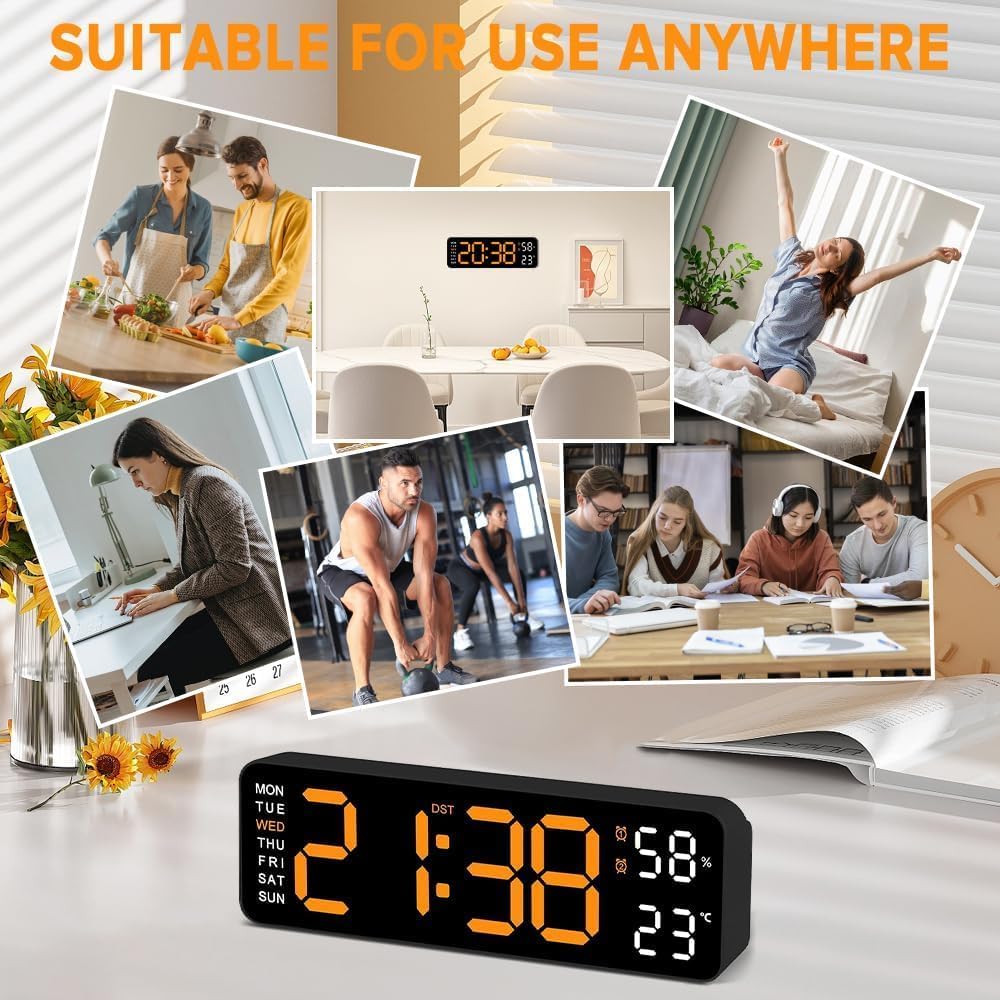9" LED Alarm Clock Bedside Desk Table Black Nightstand Bedroom Decor NEW - Image 7