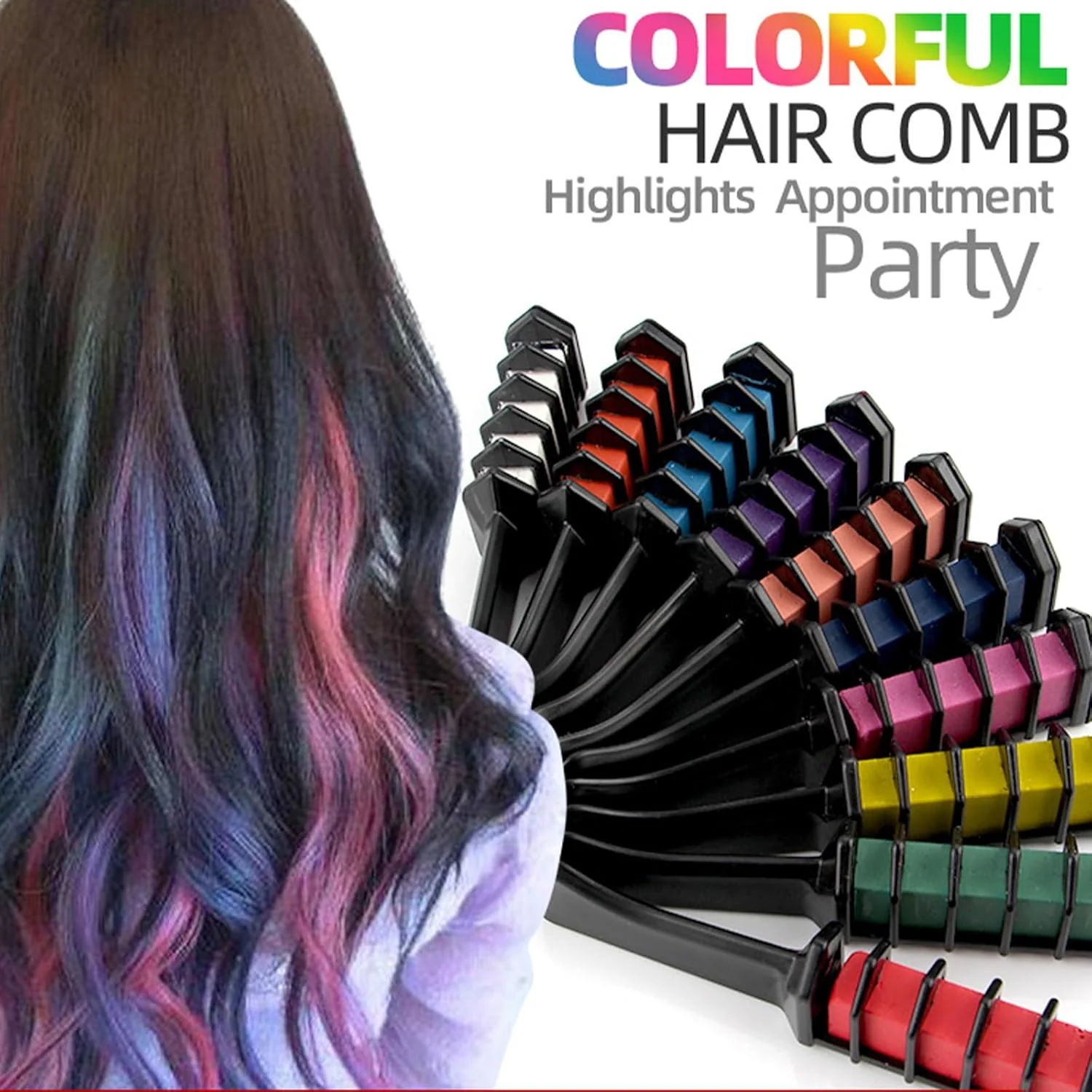 Vibrant Multicolour Hair Chalk Comb Set - 10 Temporary Chalks for DEMO - Image 3
