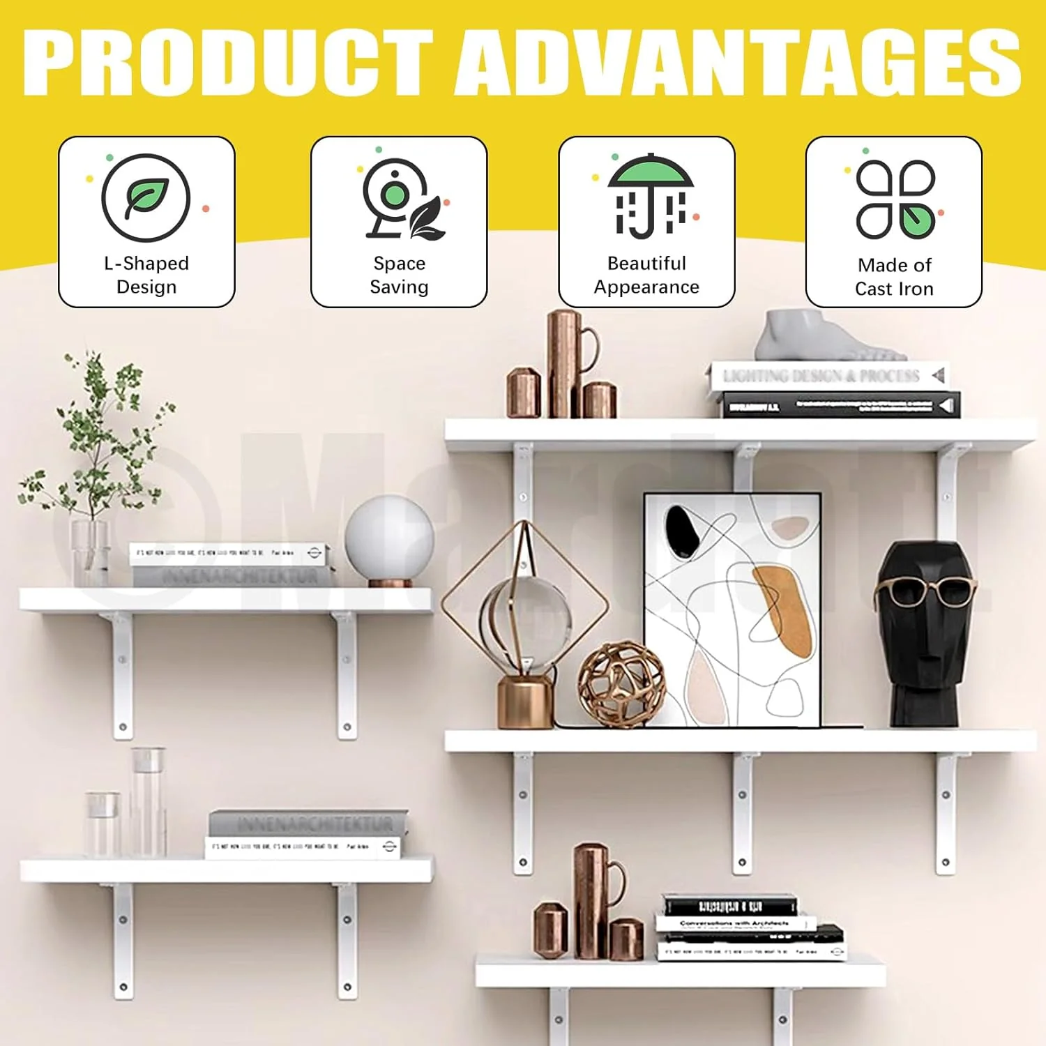 Mardatt 8" White Wall Shelf Brackets Heavy Duty Storage Organizer Shelves NEW - Image 4