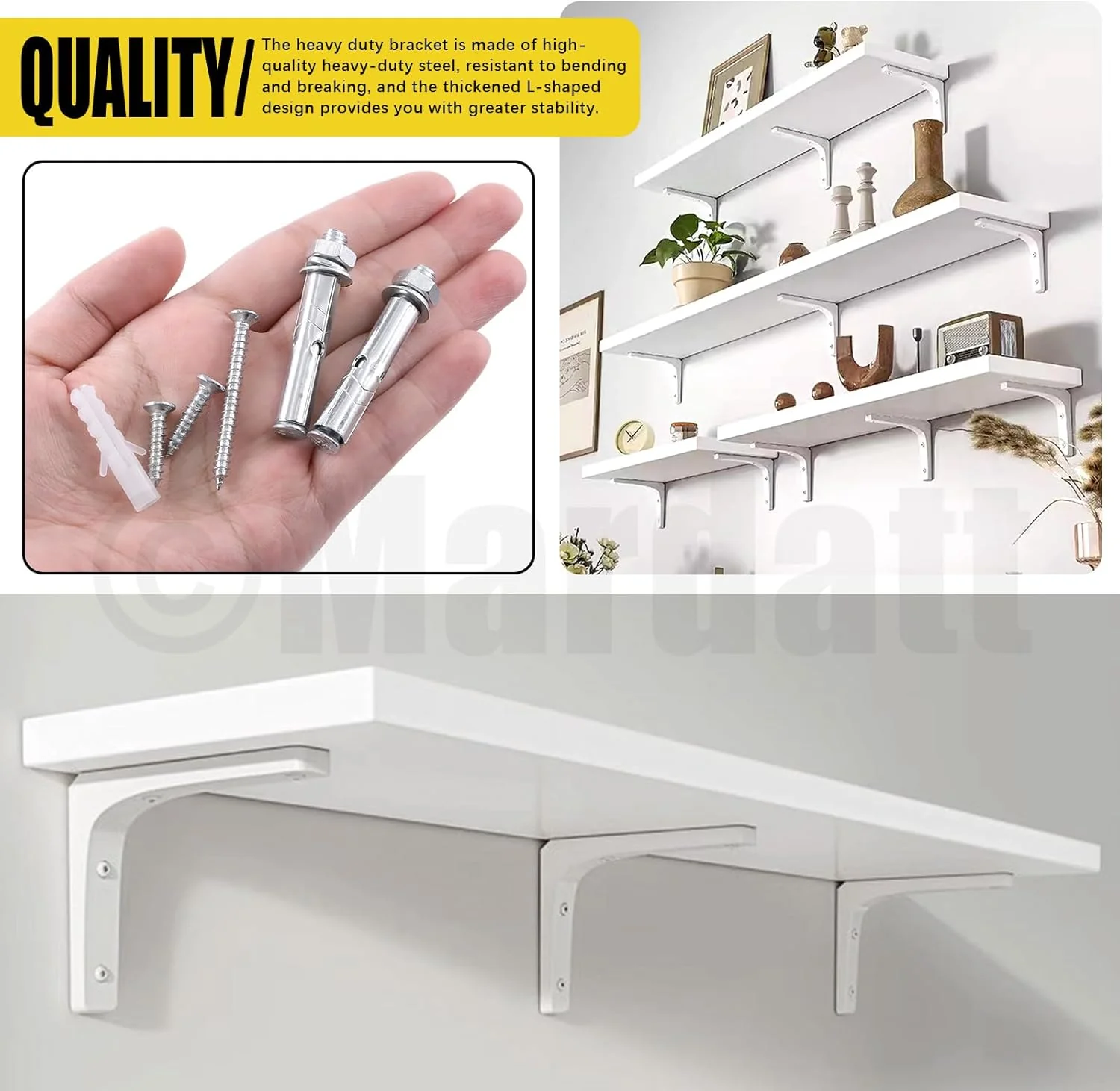 Mardatt 8" White Wall Shelf Brackets Heavy Duty Storage Organizer Shelves NEW - Image 5