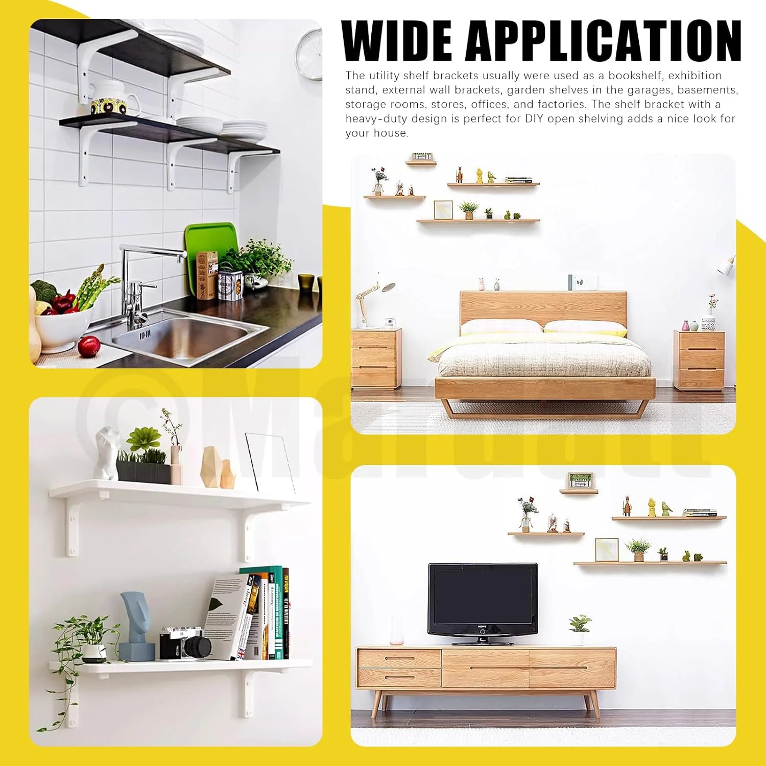 Mardatt 8" White Wall Shelf Brackets Heavy Duty Storage Organizer Shelves NEW - Image 7