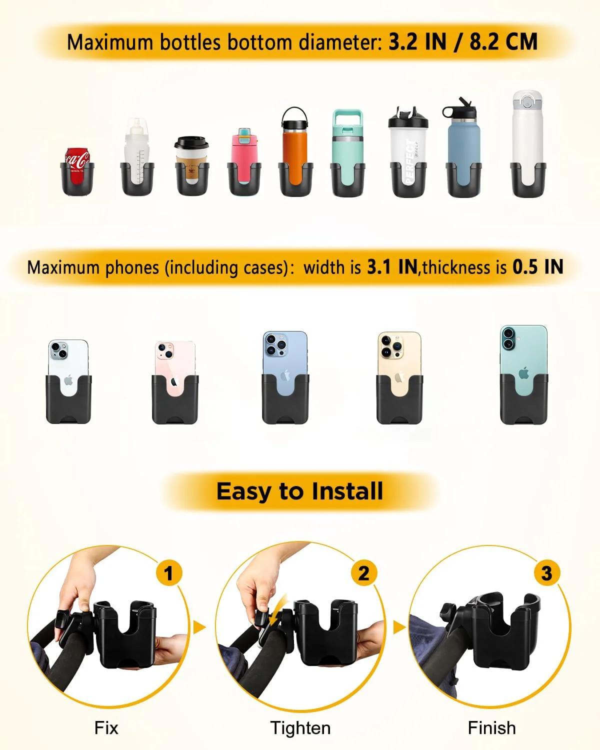 BUNDLEPRO 2-in-1 Cup Holders Stroller Cup Holder with Mobile Phone Case NEW - Image 5