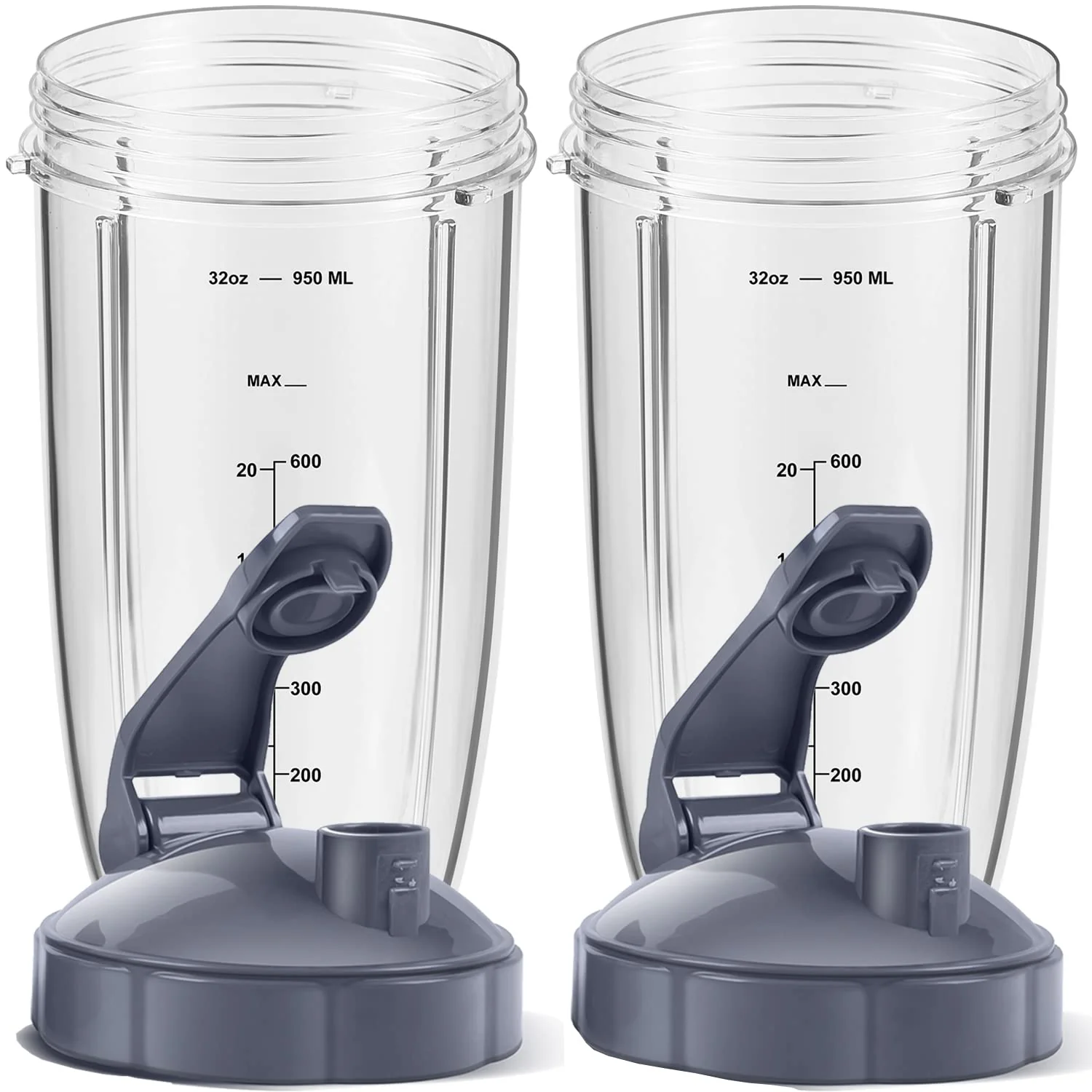 32oz Replacement Cups with Flip-Top Lids and Rubber Gaskets, Clear Size 32oz NEW