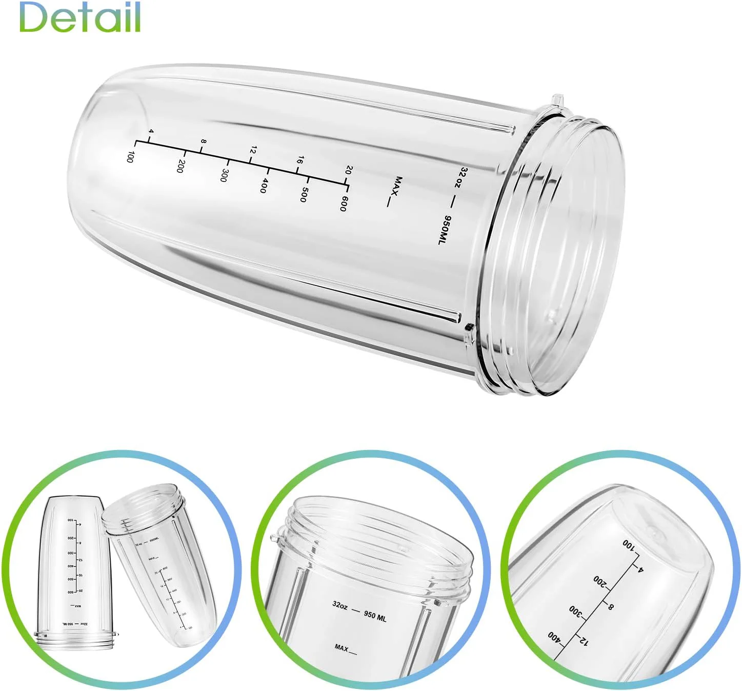 32oz Replacement Cups with Flip-Top Lids and Rubber Gaskets, Clear Size 32oz NEW - Image 3