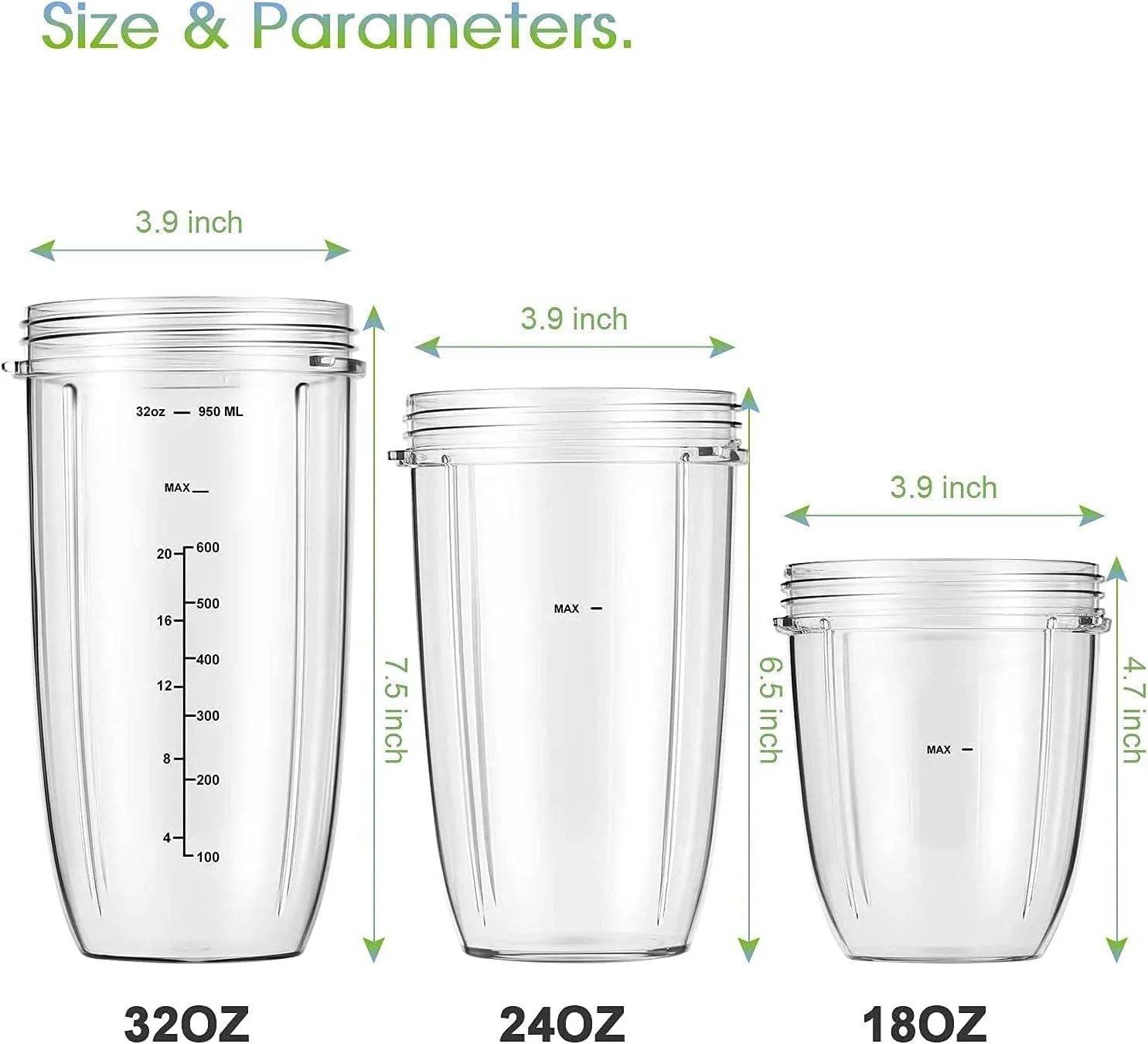 32oz Replacement Cups with Flip-Top Lids and Rubber Gaskets, Clear Size 32oz NEW - Image 4