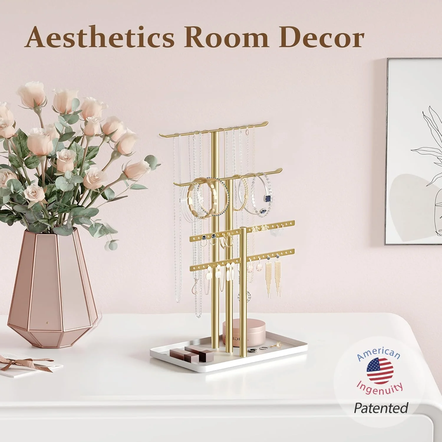 Jewelry Stand Holder Organizer Sturdy Hanger Adjustable 12.5"-17.5" Gold DEMO - Image 7