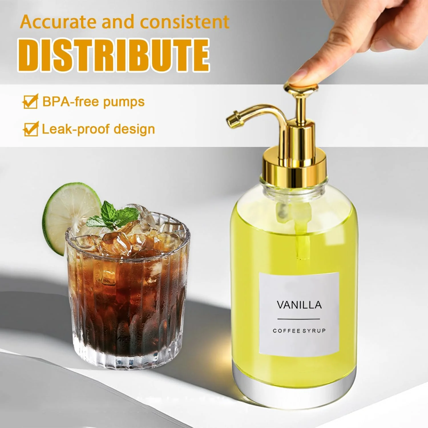 Transparent Glass Food Dispensers Set of 4 Syrup Containers 500ml NEW - Image 4