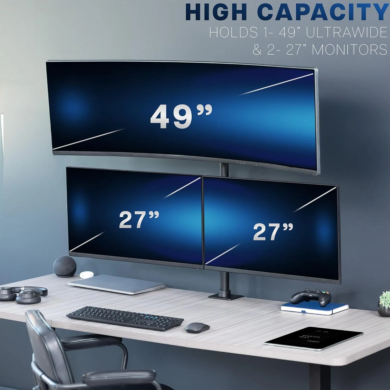 VIVO Adjustable Triple Monitor Desk Mount for Ultrawide Displays Black DEMO - Image 4