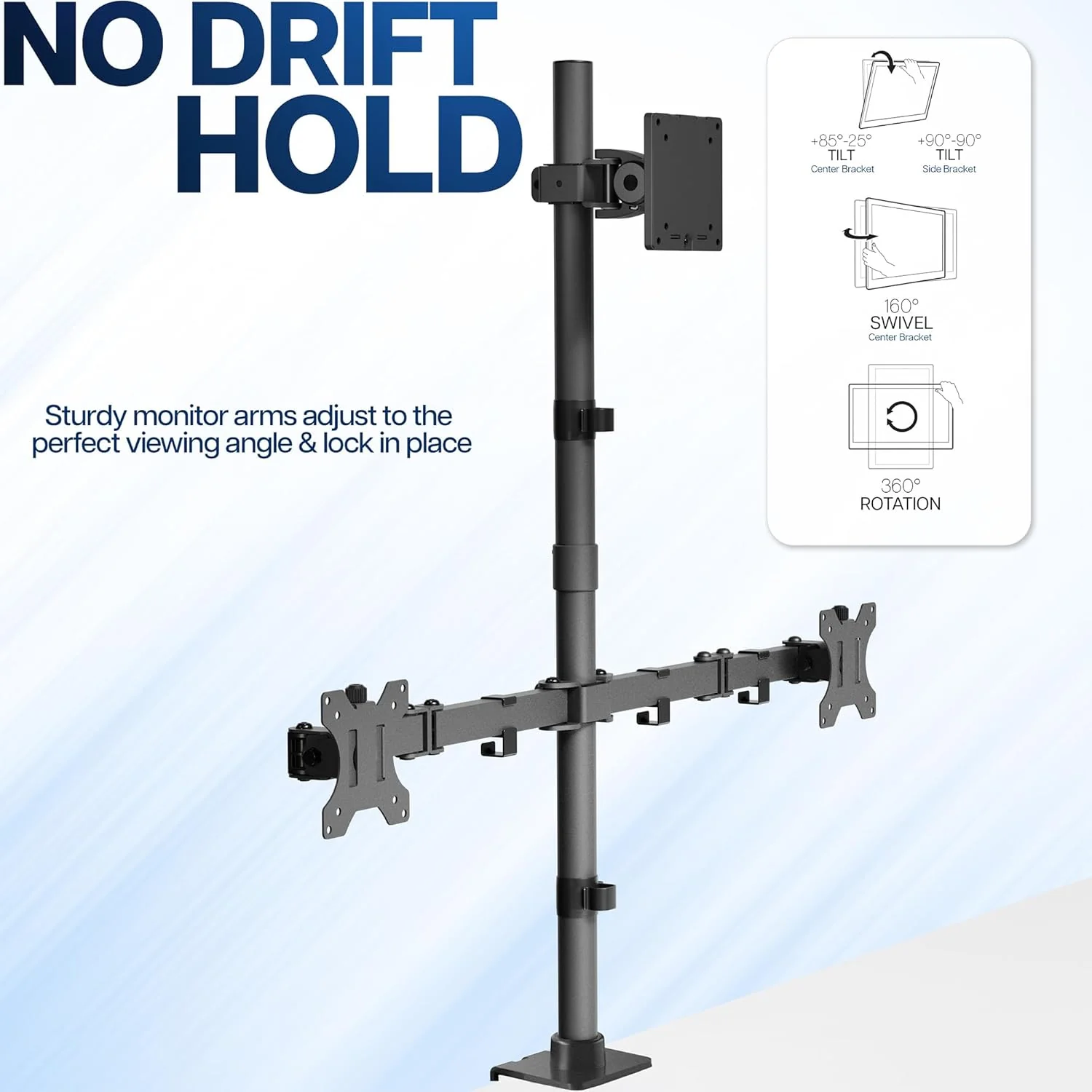 VIVO Adjustable Triple Monitor Desk Mount for Ultrawide Displays Black DEMO - Image 5