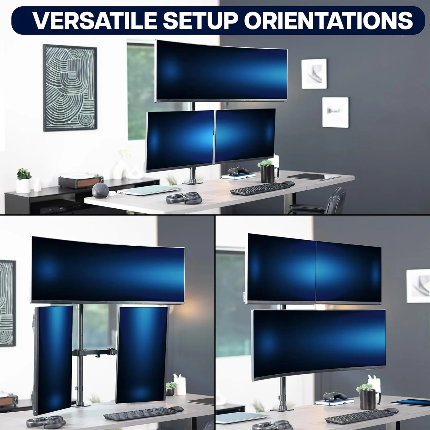 VIVO Adjustable Triple Monitor Desk Mount for Ultrawide Displays Black DEMO - Image 6