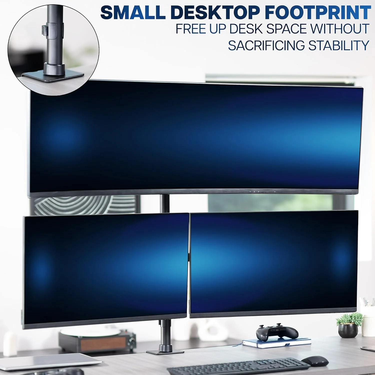 VIVO Adjustable Triple Monitor Desk Mount for Ultrawide Displays Black DEMO - Image 7