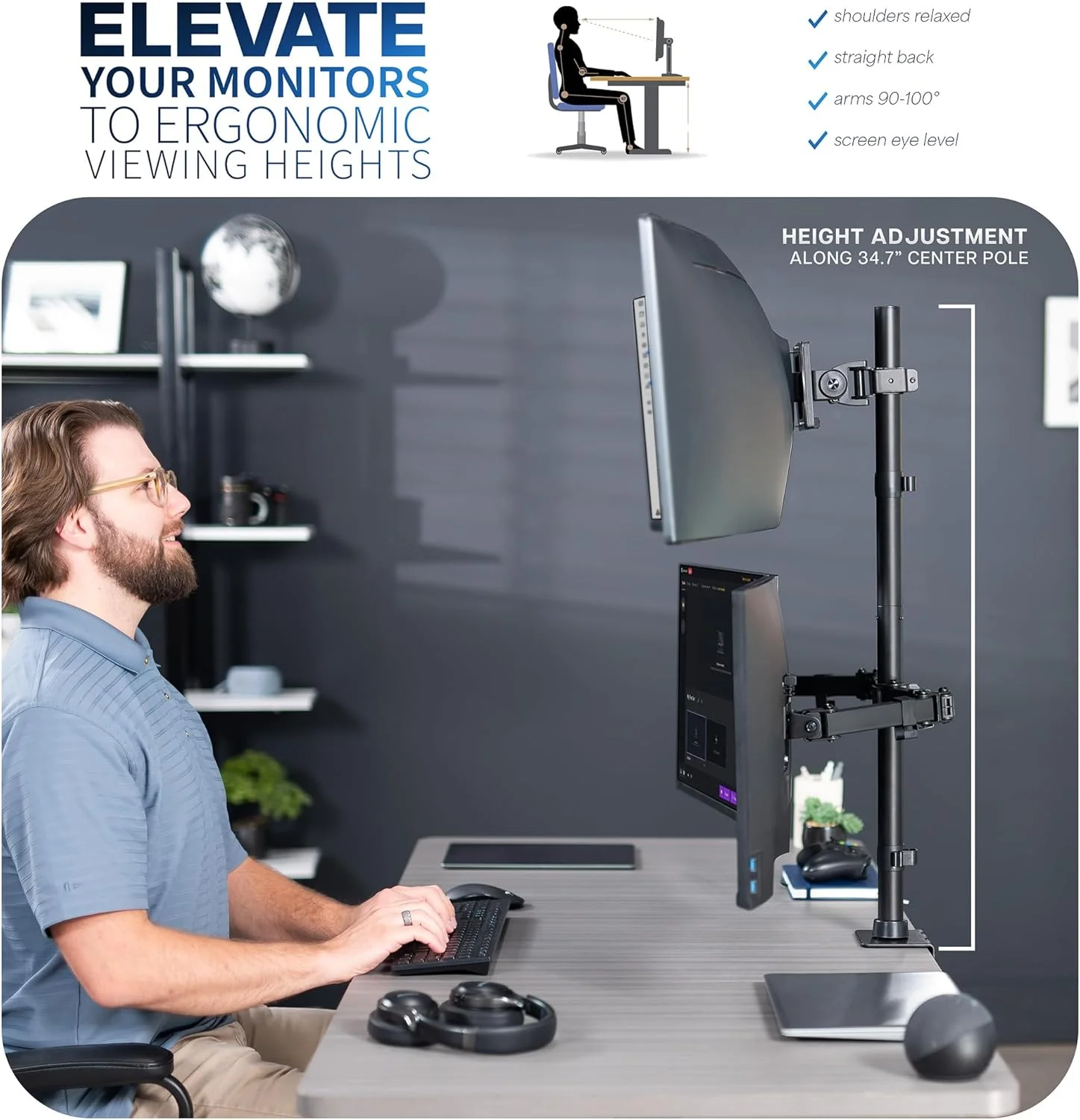 VIVO Adjustable Triple Monitor Desk Mount for Ultrawide Displays Black DEMO - Image 8