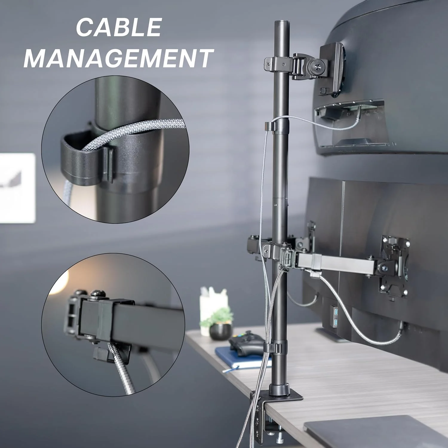 VIVO Adjustable Triple Monitor Desk Mount for Ultrawide Displays Black DEMO - Image 9