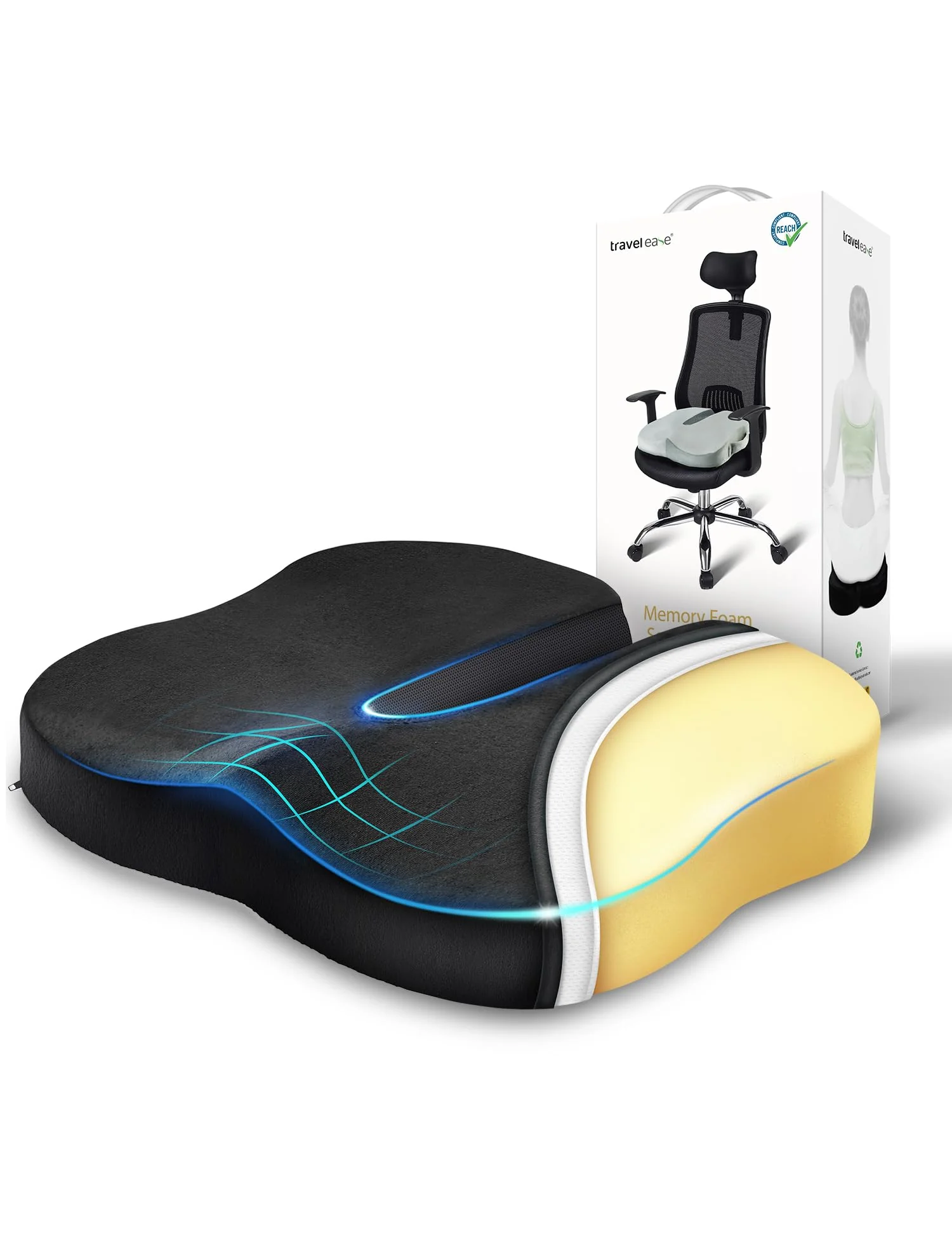 Travel Ease Memory Foam Seat Cushion Butterfly-Shape Back Support 44 x 38 DEMO