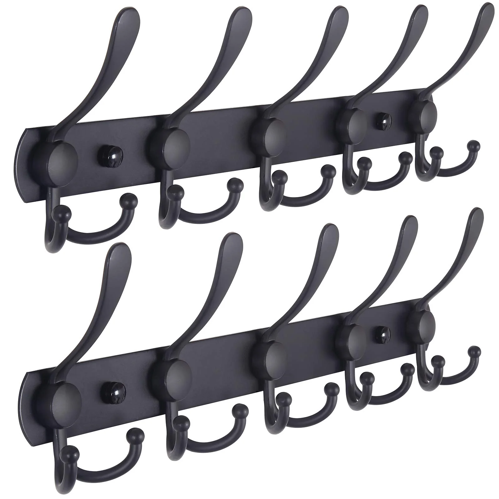 Heavy Duty 5-Hook Stainless Steel Coat Rack Wall Mount, Black Hooks DEMO