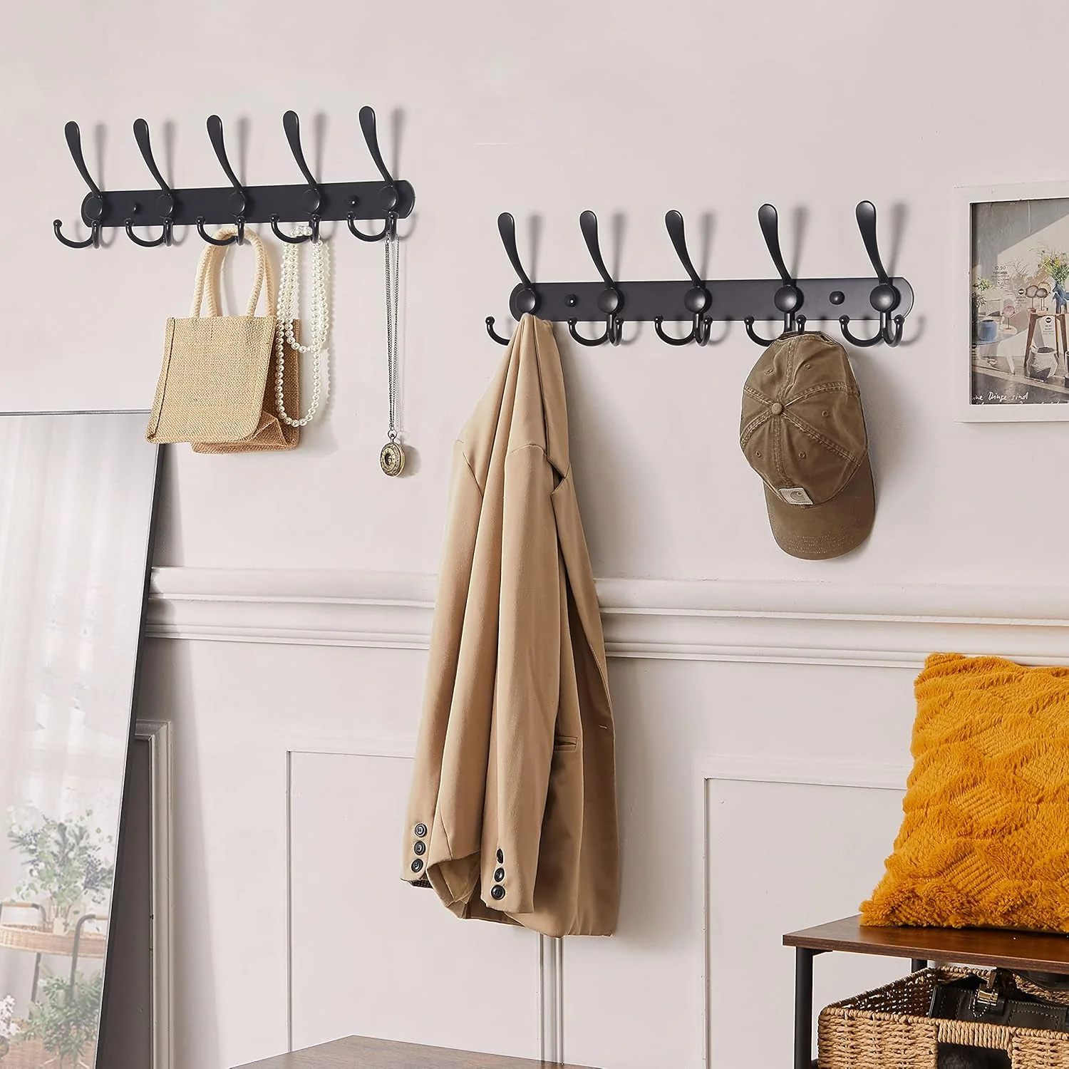 Heavy Duty 5-Hook Stainless Steel Coat Rack Wall Mount, Black Hooks DEMO - Image 5