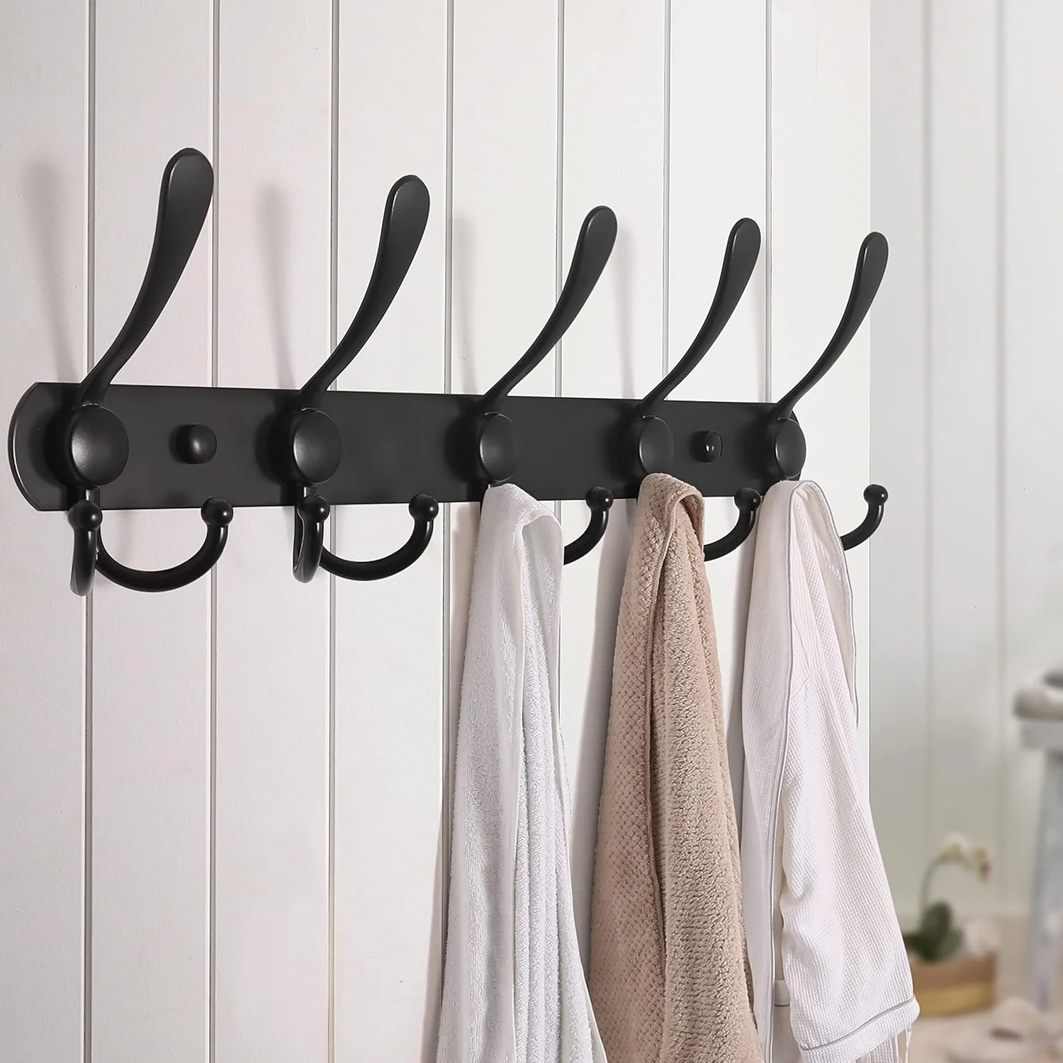 Heavy Duty 5-Hook Stainless Steel Coat Rack Wall Mount, Black Hooks DEMO - Image 8