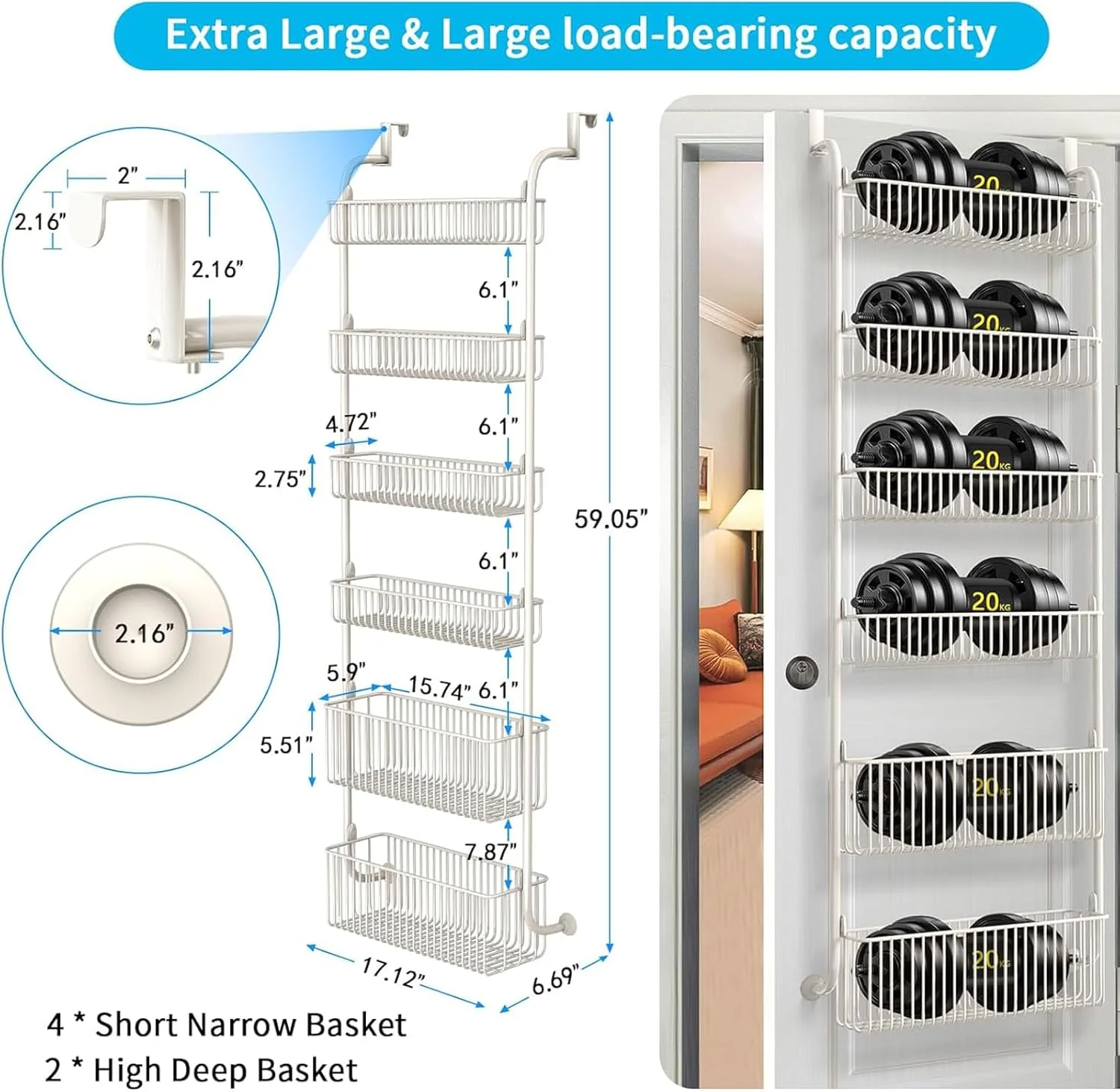 6-Tier Kitchen Storage Organizer Shelf Pantry Door Rack White Size 17 cm x NEW - Image 2