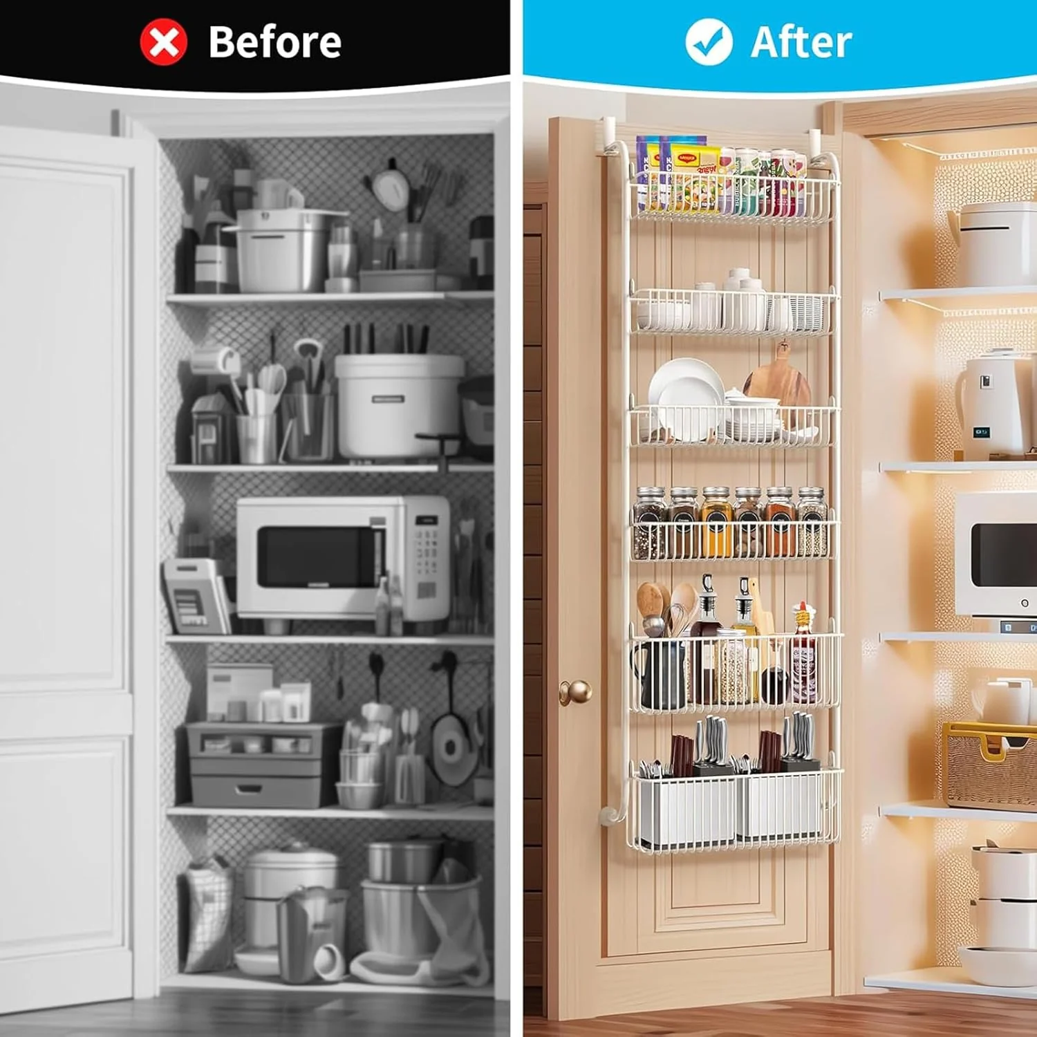 6-Tier Kitchen Storage Organizer Shelf Pantry Door Rack White Size 17 cm x NEW - Image 5