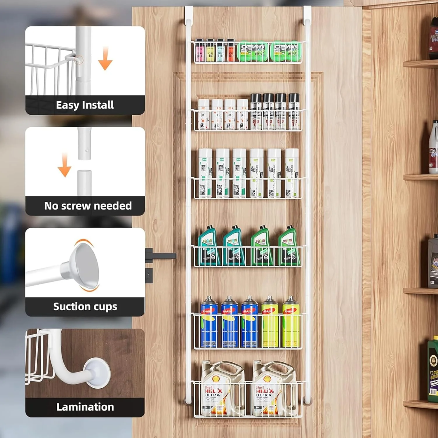 6-Tier Kitchen Storage Organizer Shelf Pantry Door Rack White Size 17 cm x NEW - Image 6