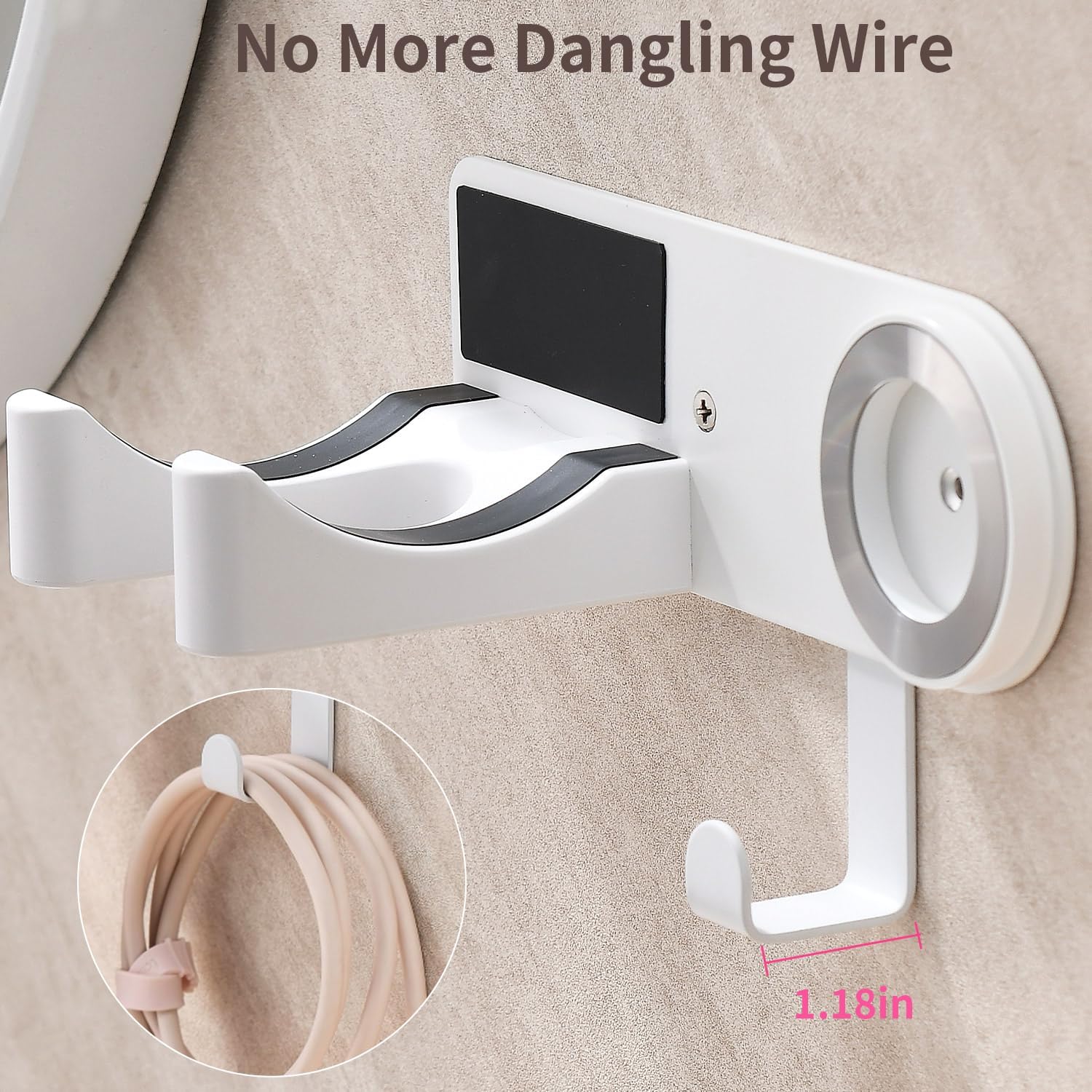 Wall Mounted Hair Dryer Holder Organizer, Self-Adhesive Storage, White NEW - Image 3