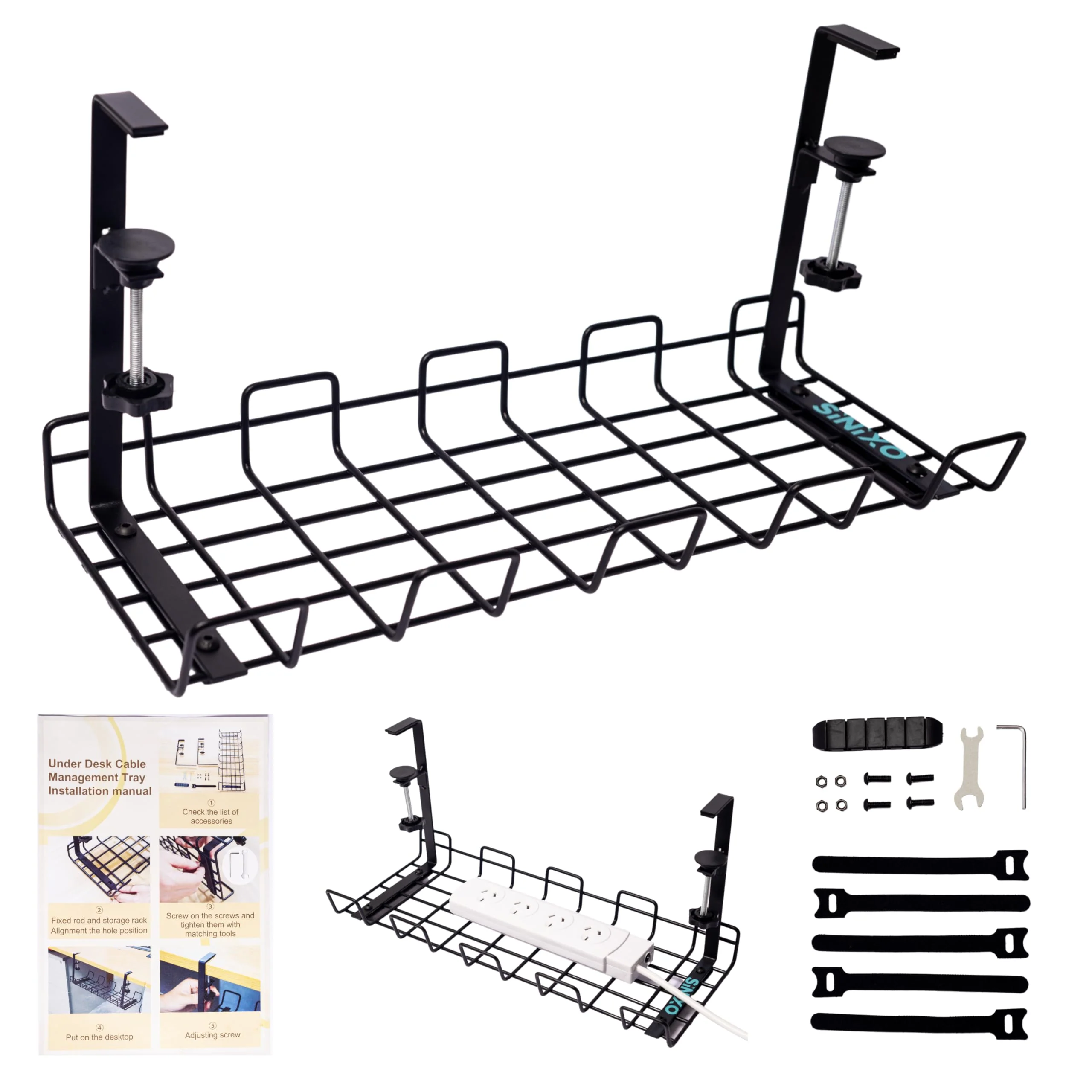 Sturdy Metal Cable Organizer Tray Desk Cord Management Black Size 40x12cm DEMO