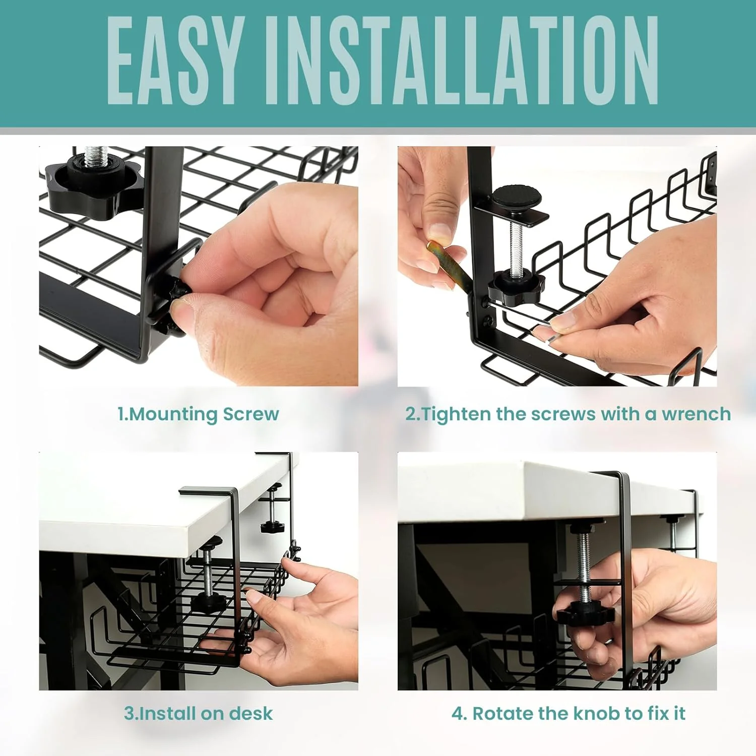 Sturdy Metal Cable Organizer Tray Desk Cord Management Black Size 40x12cm DEMO - Image 4