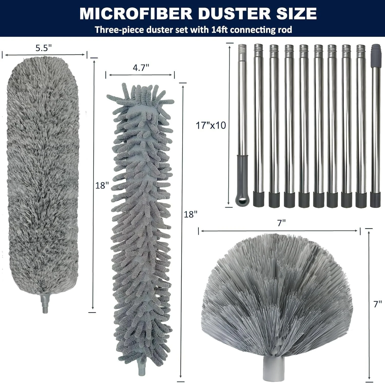 Extendable Duster Kit with 3-14 Ft Pole for Cleaning Ceiling Fans, Vents & DEMO - Image 2