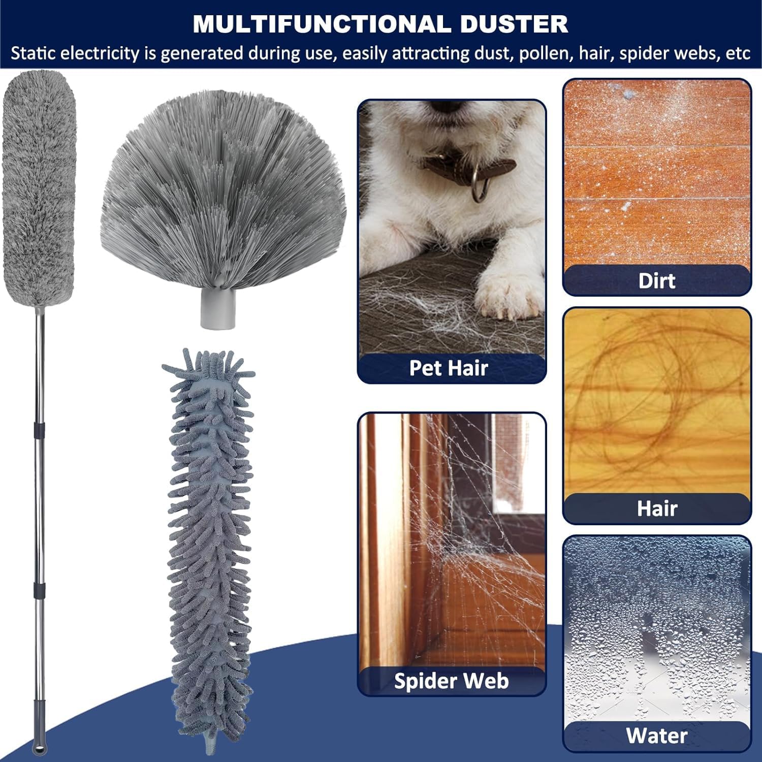 Extendable Duster Kit with 3-14 Ft Pole for Cleaning Ceiling Fans, Vents & DEMO - Image 3