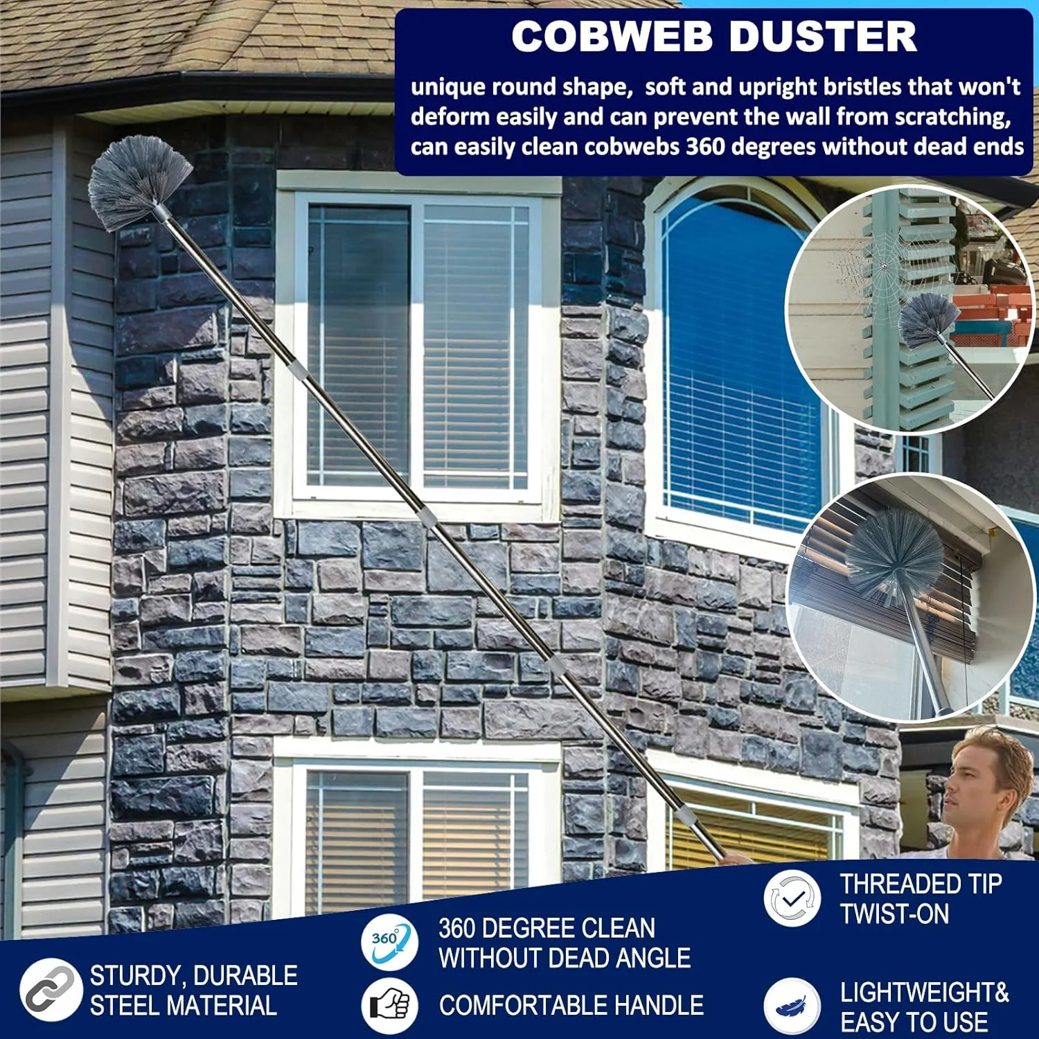 Extendable Duster Kit with 3-14 Ft Pole for Cleaning Ceiling Fans, Vents & DEMO - Image 4