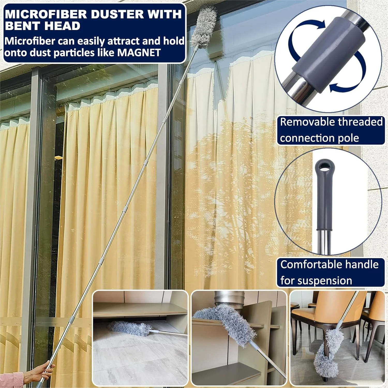 Extendable Duster Kit with 3-14 Ft Pole for Cleaning Ceiling Fans, Vents & DEMO - Image 5