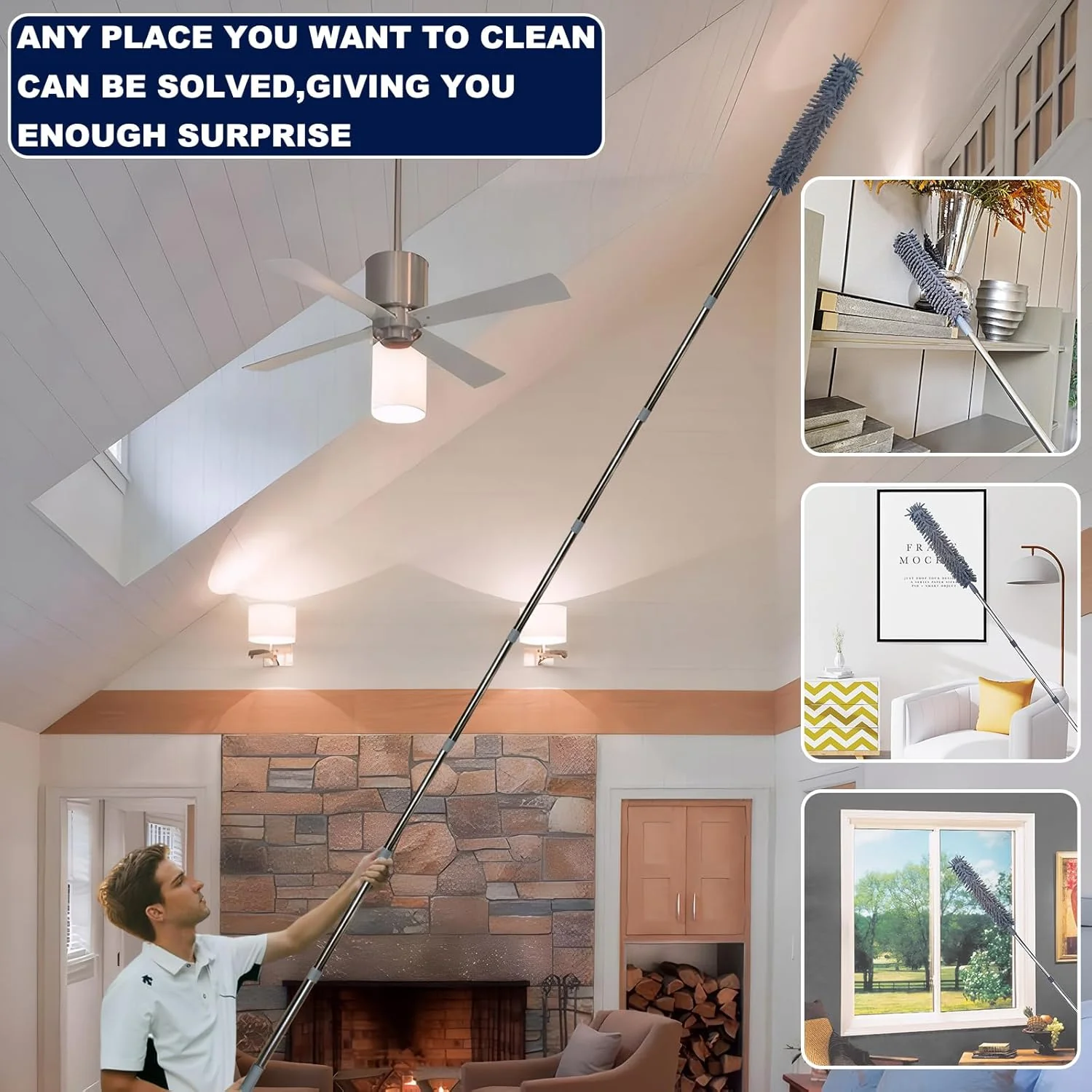 Extendable Duster Kit with 3-14 Ft Pole for Cleaning Ceiling Fans, Vents & DEMO - Image 6