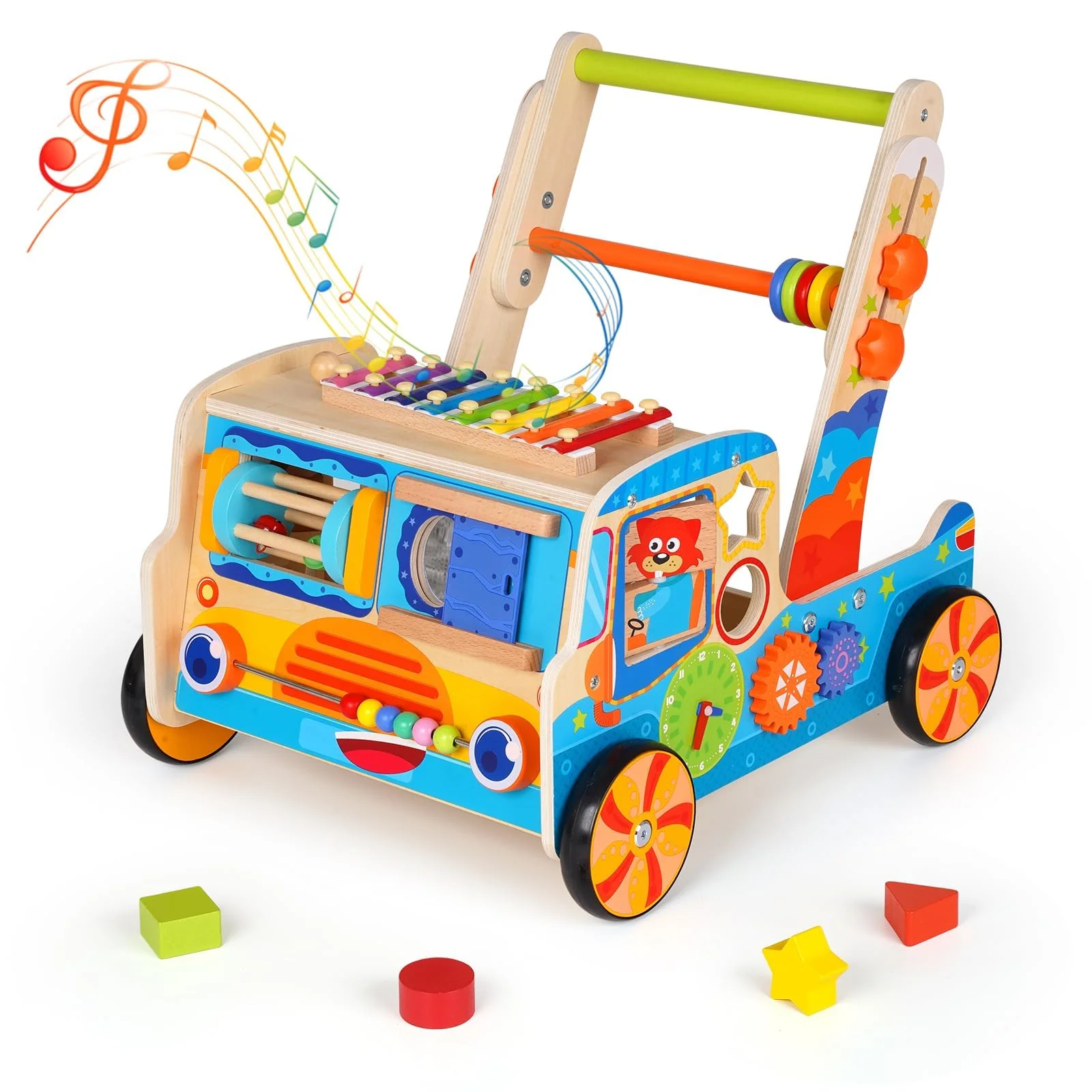 Natural Wood Montessori Baby Walker Toy with Shape Sorter Push Pull DEMO