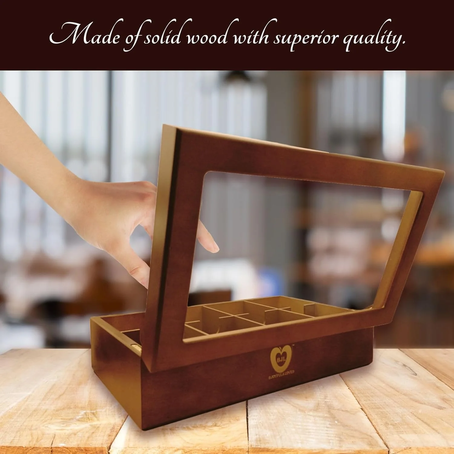 BJOYFUL&LOVED BJL Wooden Tea Box Organizer 8 Compartments Food Storage NEW - Image 2
