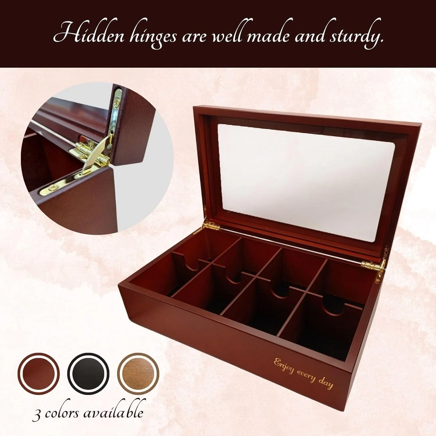 BJOYFUL&LOVED BJL Wooden Tea Box Organizer 8 Compartments Food Storage NEW - Image 3