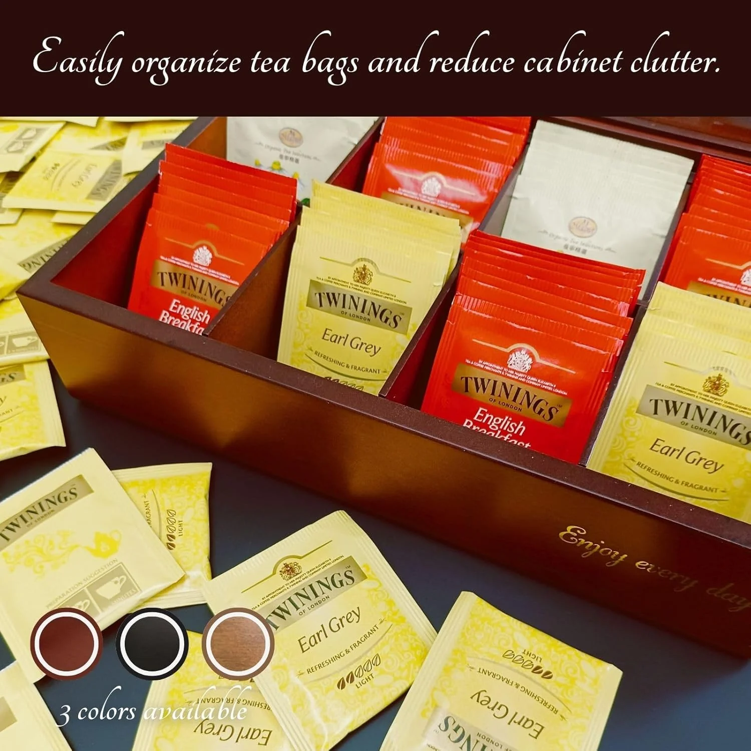BJOYFUL&LOVED BJL Wooden Tea Box Organizer 8 Compartments Food Storage NEW - Image 5