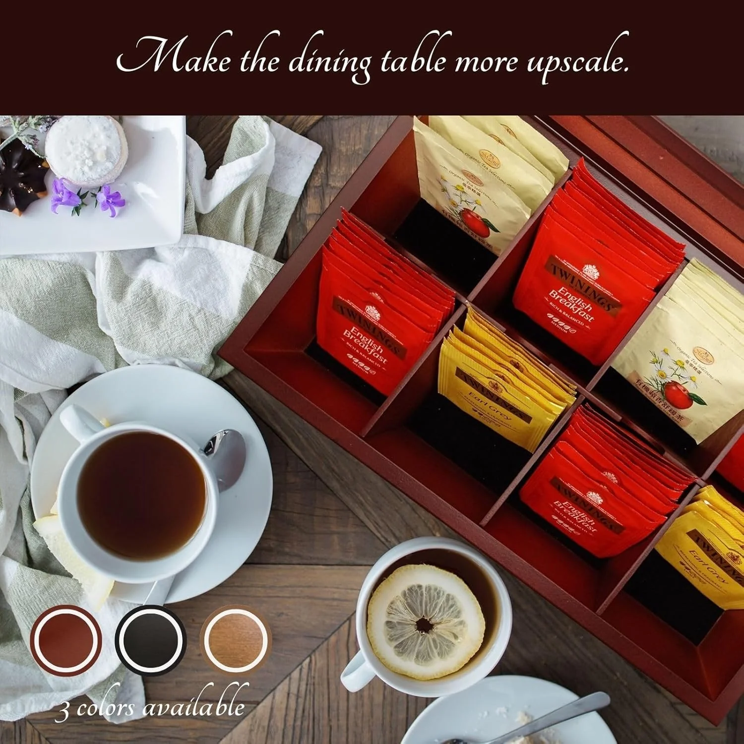 BJOYFUL&LOVED BJL Wooden Tea Box Organizer 8 Compartments Food Storage NEW - Image 7