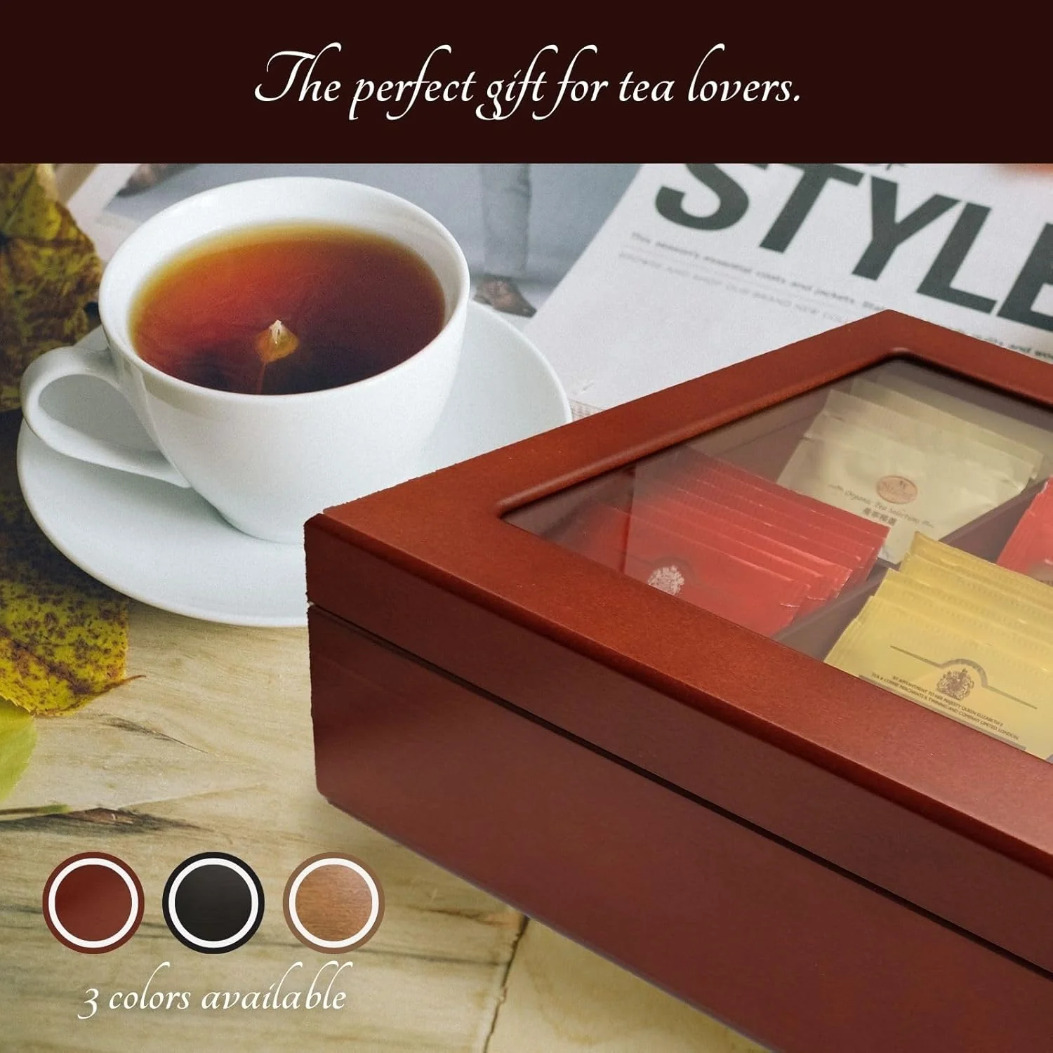 BJOYFUL&LOVED BJL Wooden Tea Box Organizer 8 Compartments Food Storage NEW - Image 8