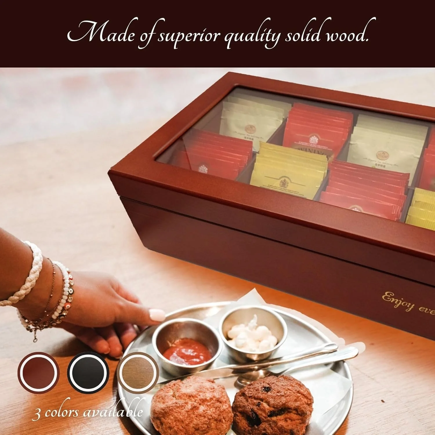 BJOYFUL&LOVED BJL Wooden Tea Box Organizer 8 Compartments Food Storage NEW - Image 9