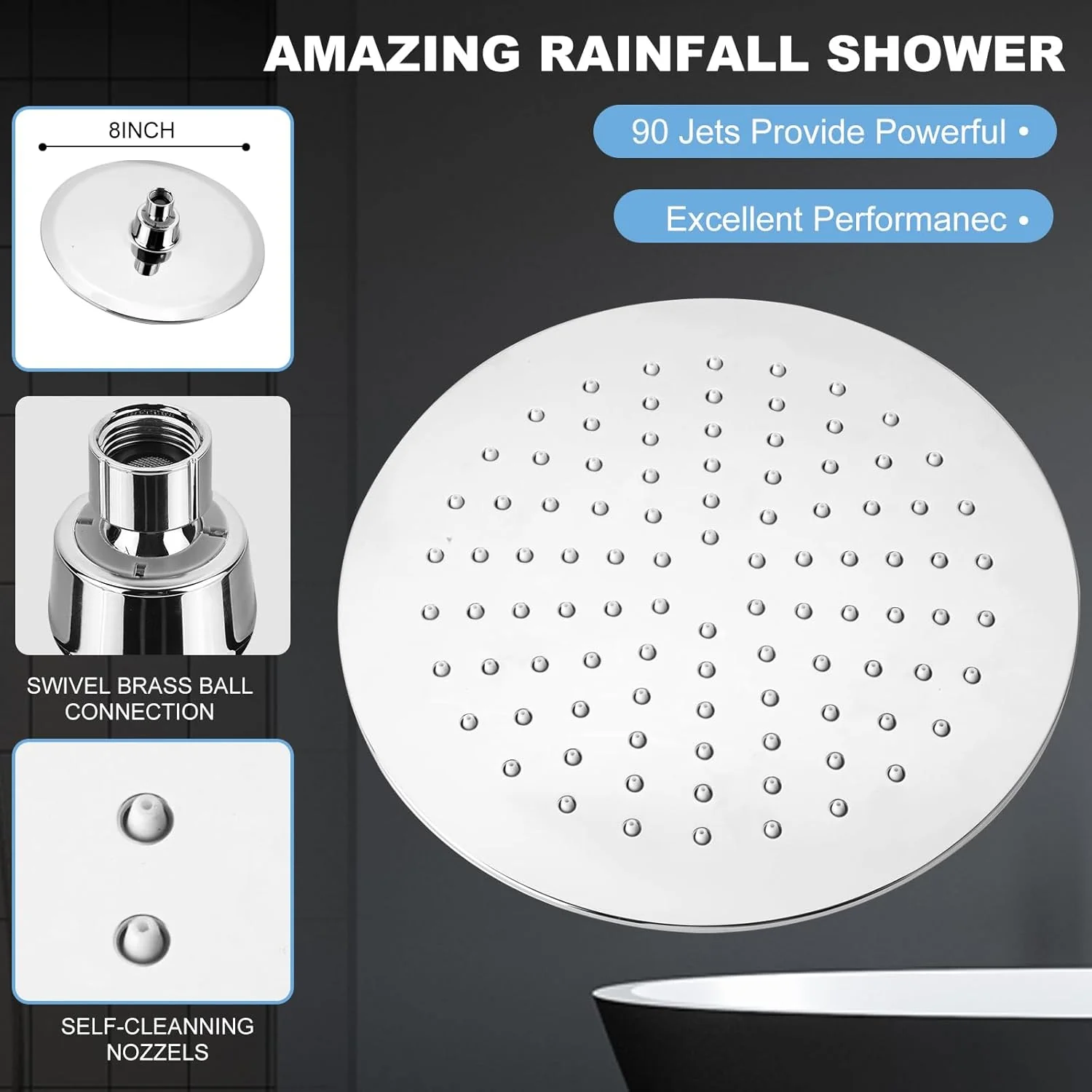 LiwCho Premium Luxury Chrome High Pressure Rain Shower Head for Bathroom DEMO - Image 4