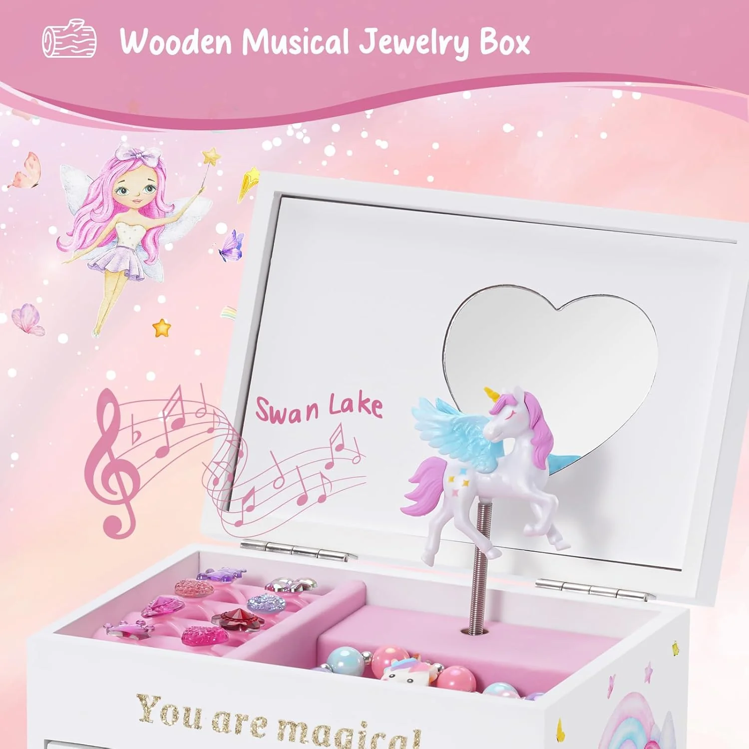 Lolalet Girls Accessories Box Wooden Musical Jewelry Box Organizer for Girl DEMO - Image 3