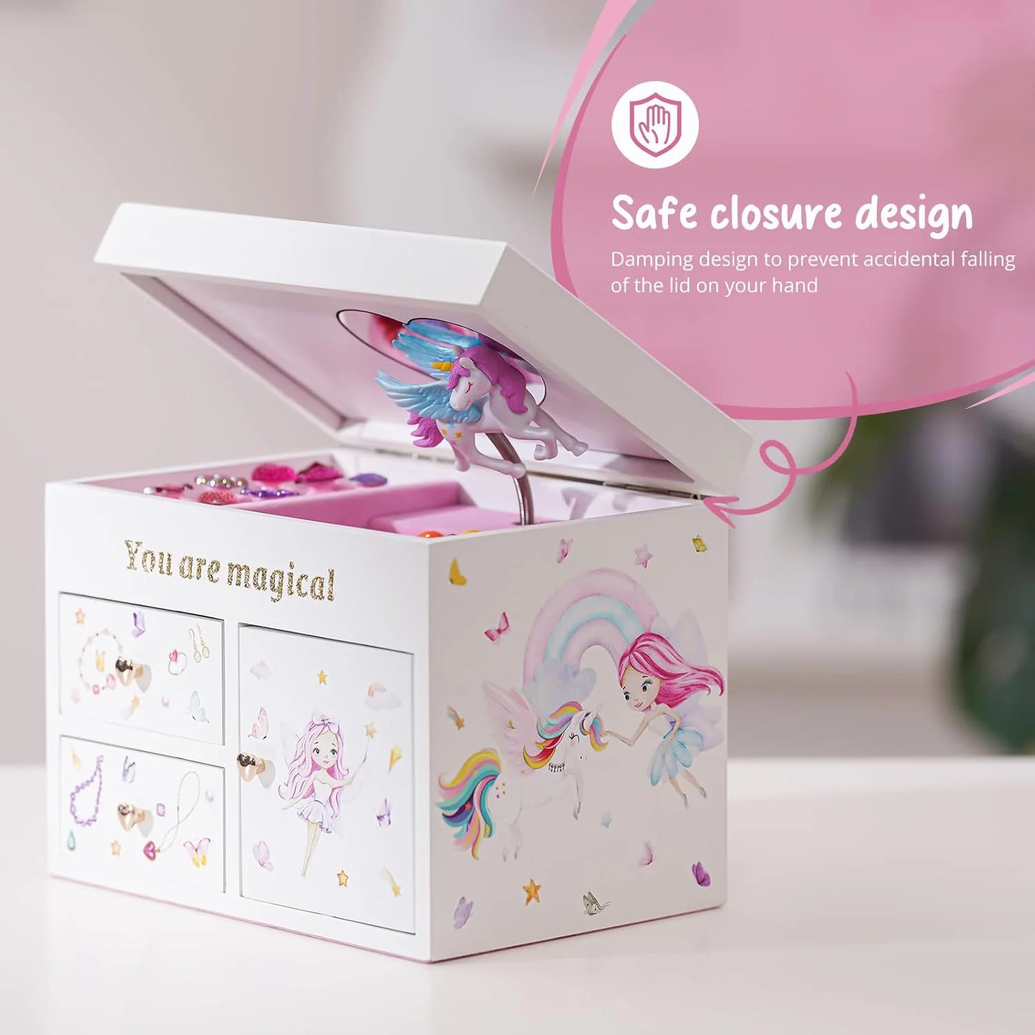 Lolalet Girls Accessories Box Wooden Musical Jewelry Box Organizer for Girl DEMO - Image 4