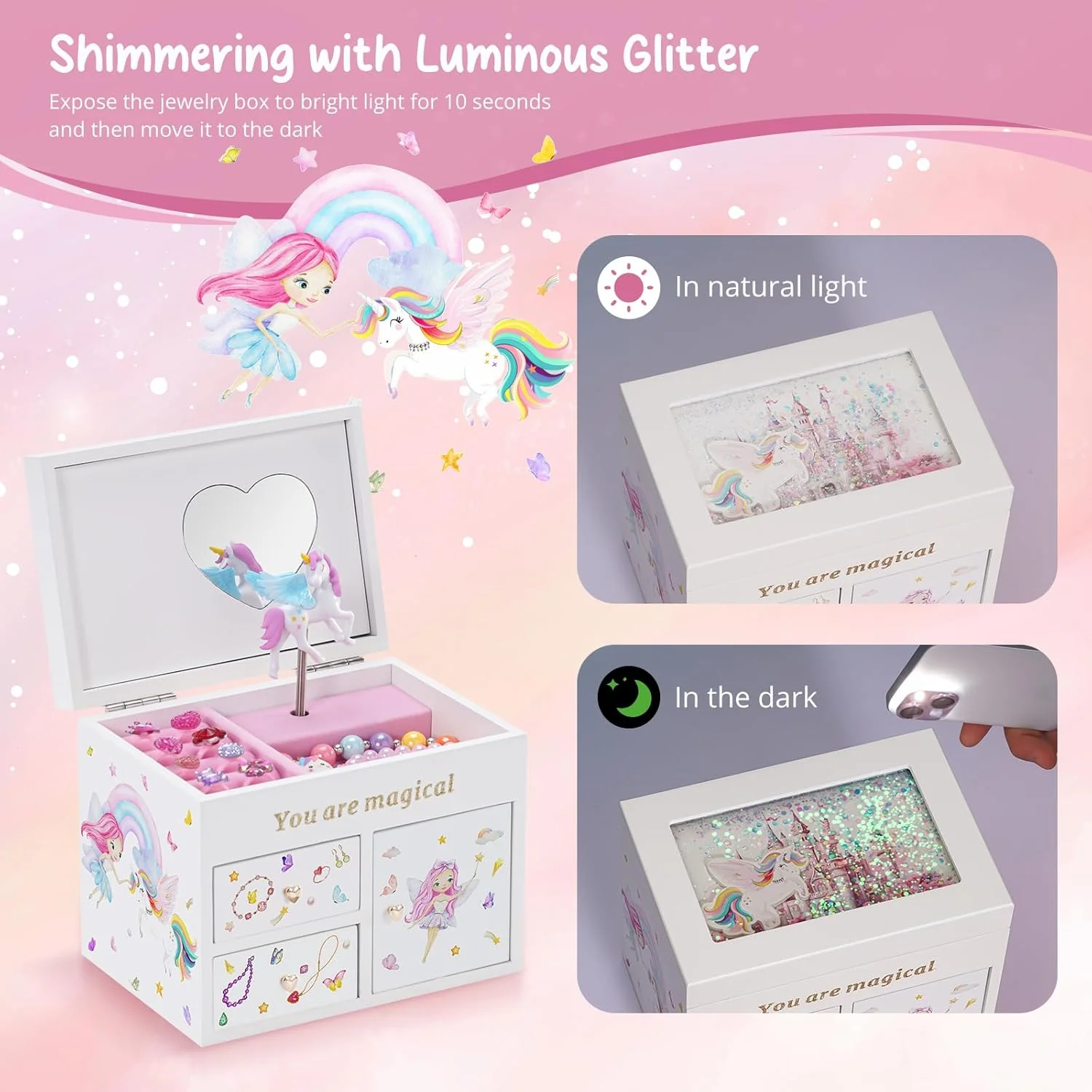 Lolalet Girls Accessories Box Wooden Musical Jewelry Box Organizer for Girl DEMO - Image 5