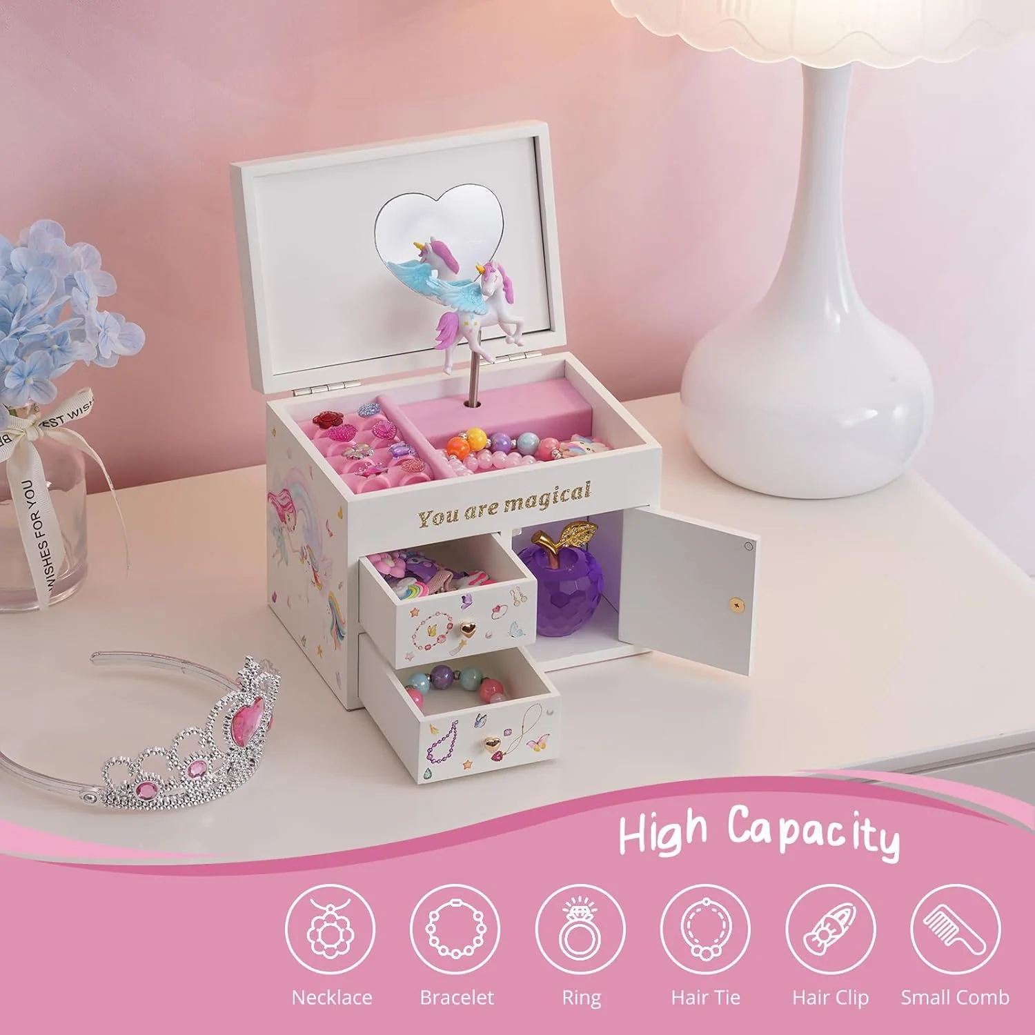 Lolalet Girls Accessories Box Wooden Musical Jewelry Box Organizer for Girl DEMO - Image 9